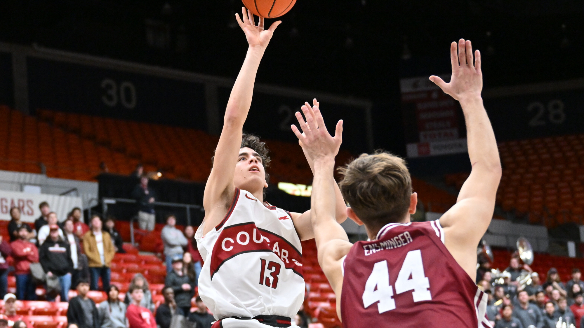 Adria Rodriguez floats a shot over a Santa Clara defender, February 7, 2026