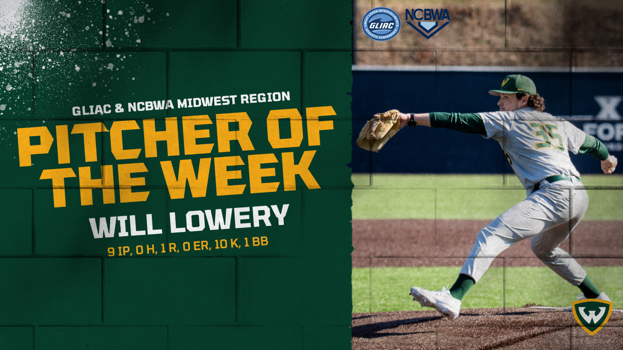 Lowery GLIAC & NCBWA MW Region Pitcher of the Week