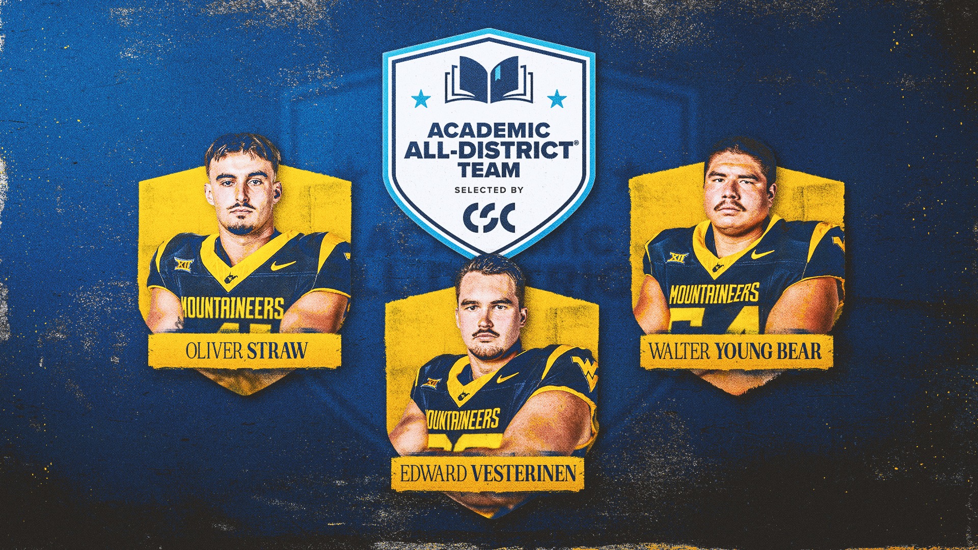 NCAA Herren Fußballtrikot West Virginia Mountaineers – Offizielles NIL Trikot, Gold, Gesticktes Logo