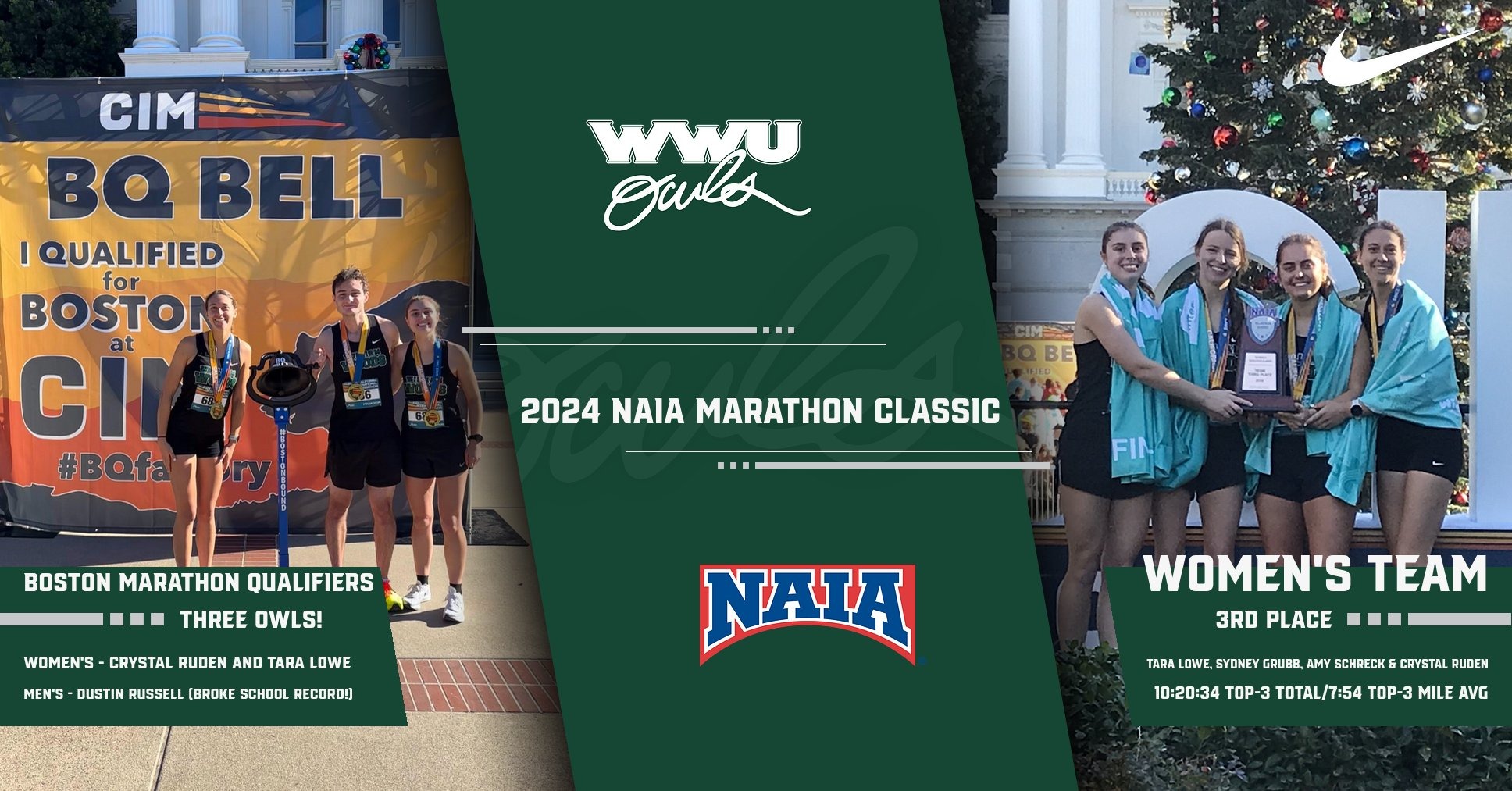 William Woods' three Boston Marathon qualifiers and its third-placed women's team at the 2024 NAIA Marathon Classic.