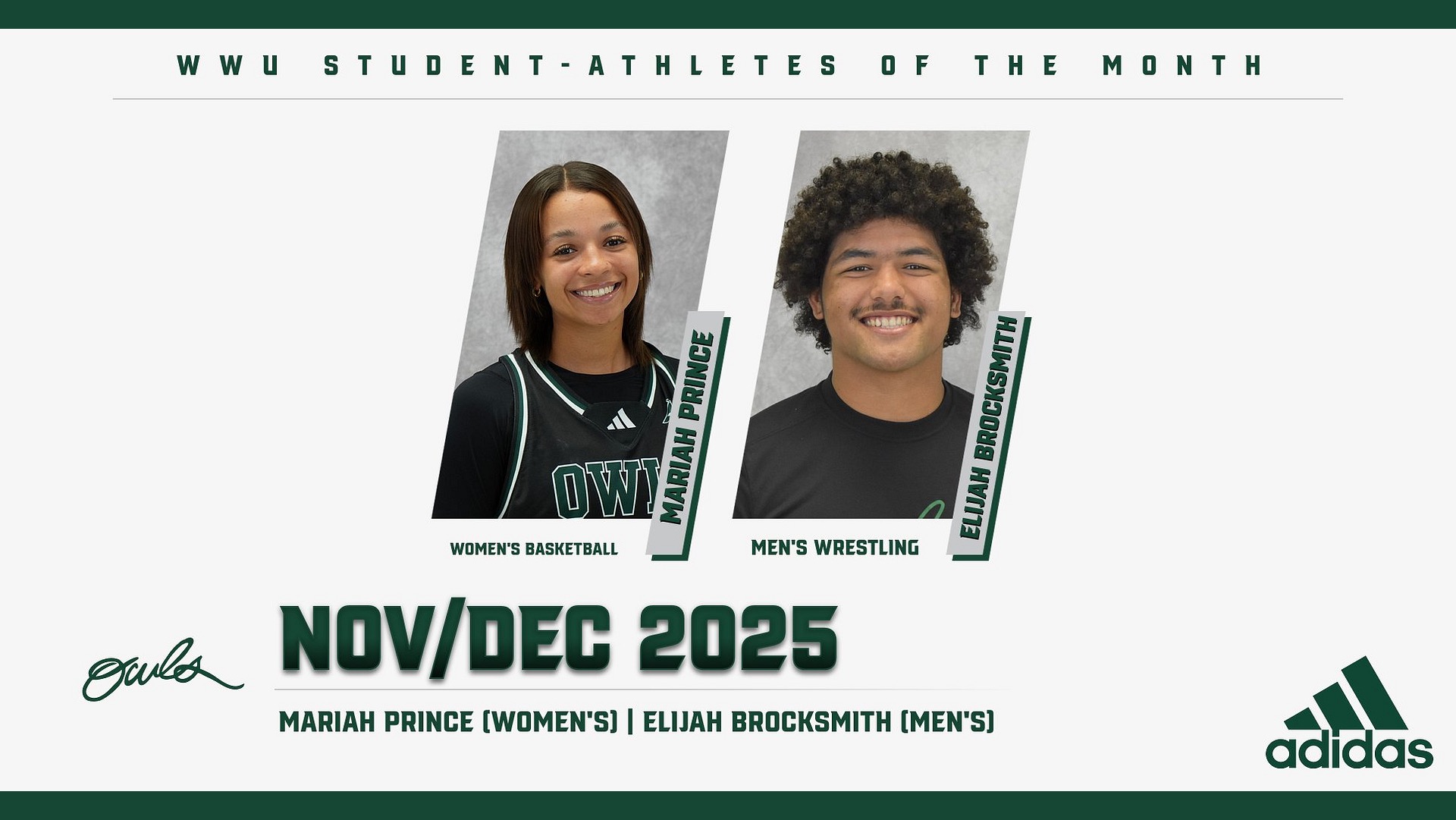 Prince, Brocksmith Named WWU Student-Athlete of the Month