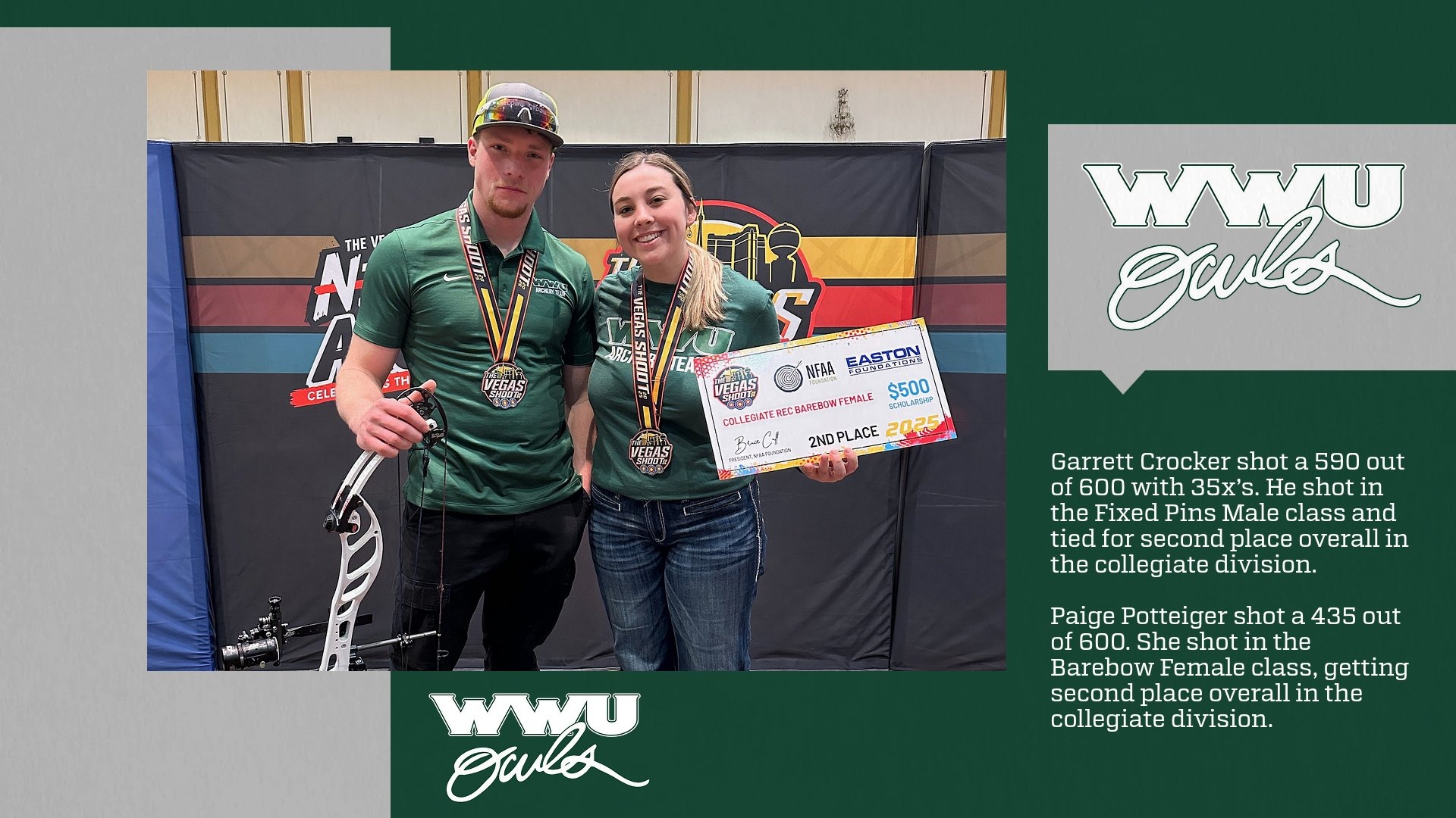 William Woods' Garrett Crocker and Paige Potteiger placed second in their respective collegiate classes at The Vegas Shoot 2025.