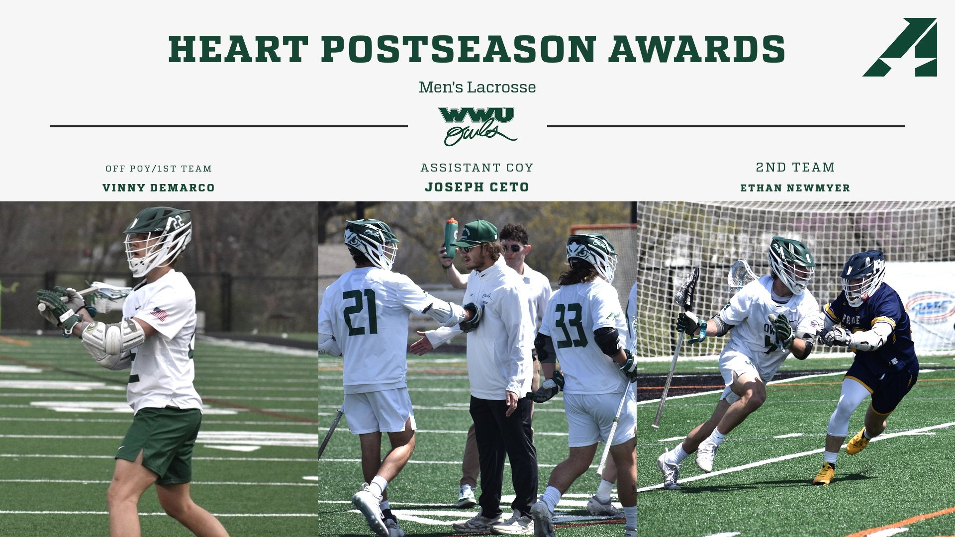 WWU's Heart men's lacrosse 2025 postseason award winners.