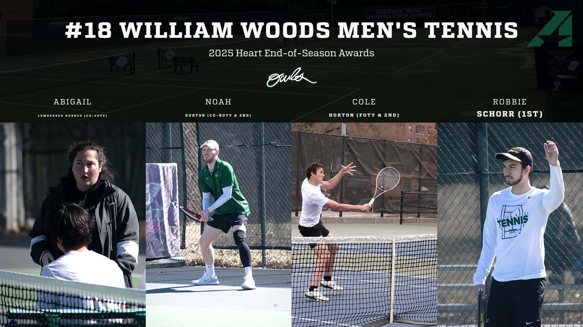William Woods's 2025 Heart men's tennis end-of-season award winners.