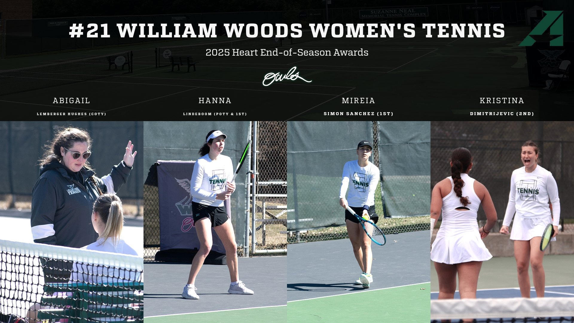 William Wood's 2025 Heart women's tennis end-of-season award winners.
