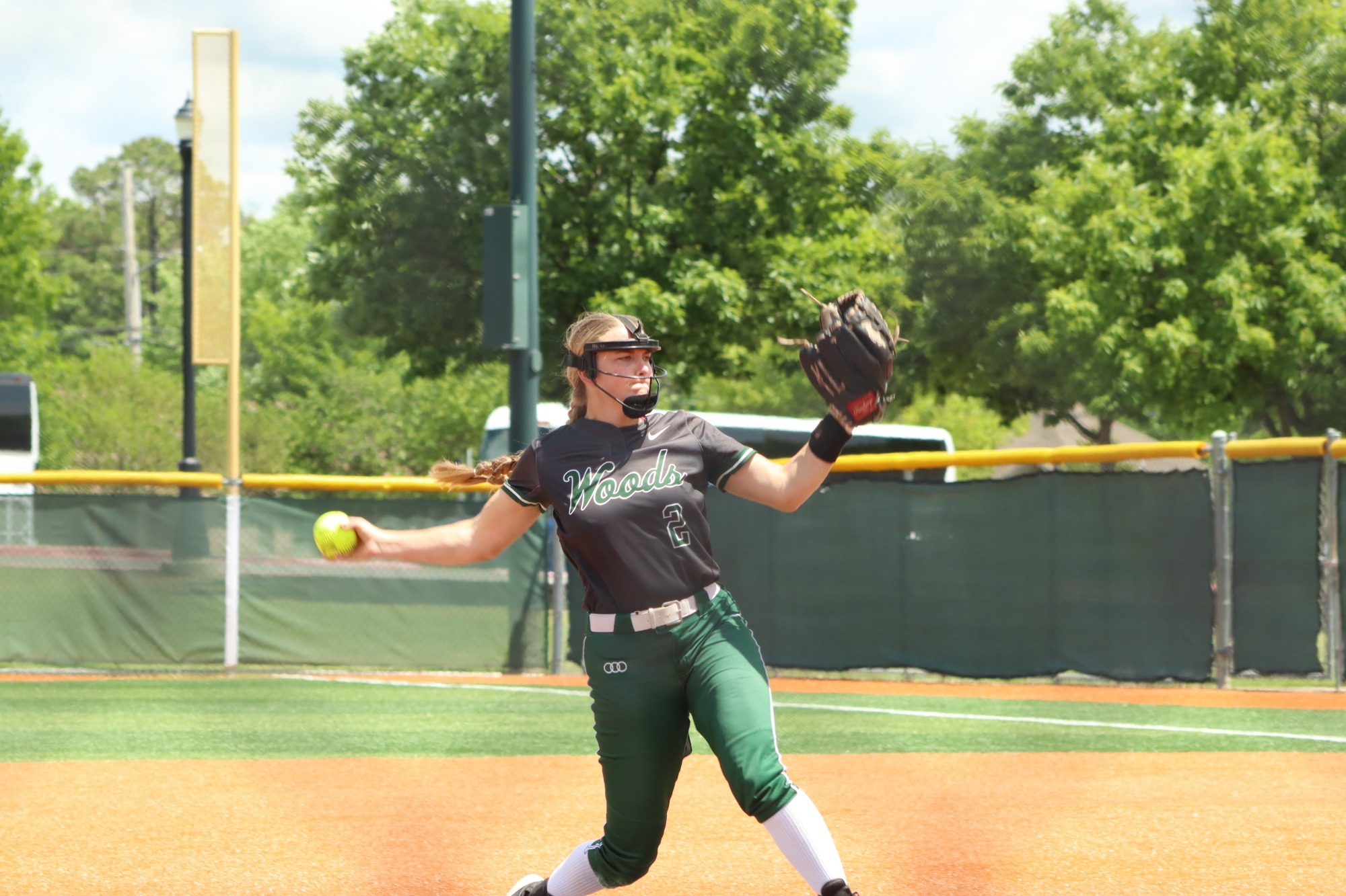 William Woods's Jessica Keilholz hurls a pitch against Missouri Baptist.