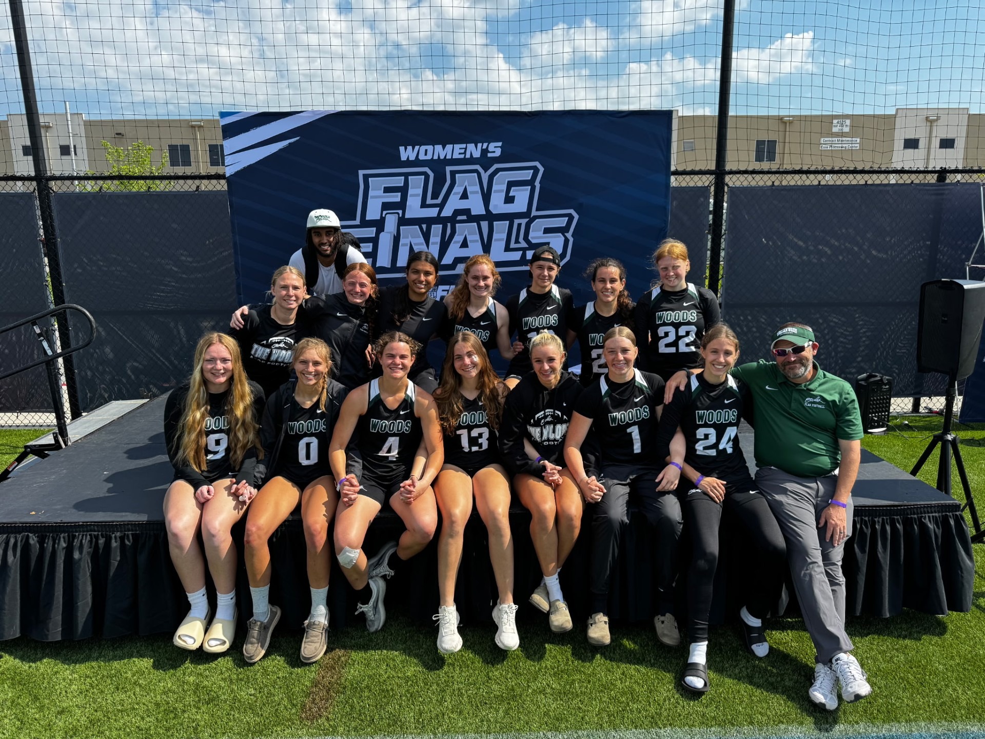 William Woods's inaugural flag football team poses for a photo at the NAIA Flag Finals.