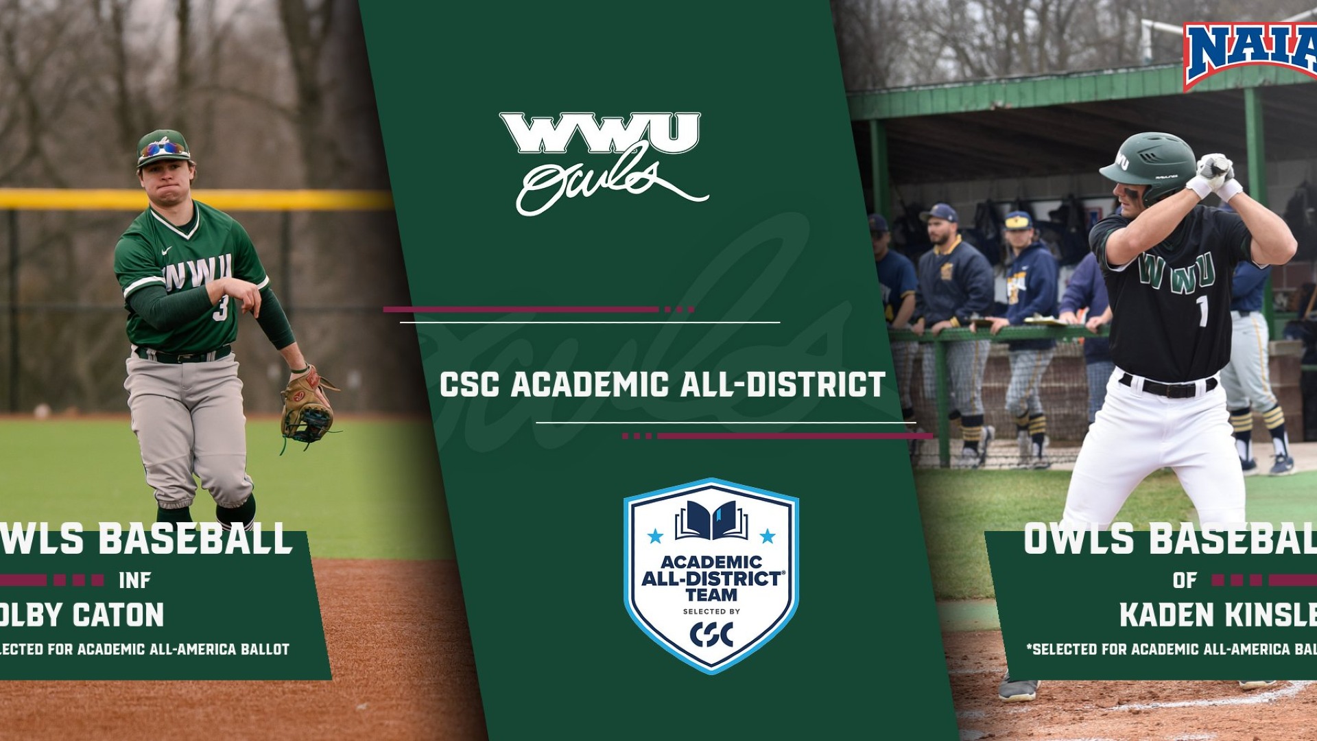 Two Owls Baseball Players Selected to CSC Academic All-District® Honors 
