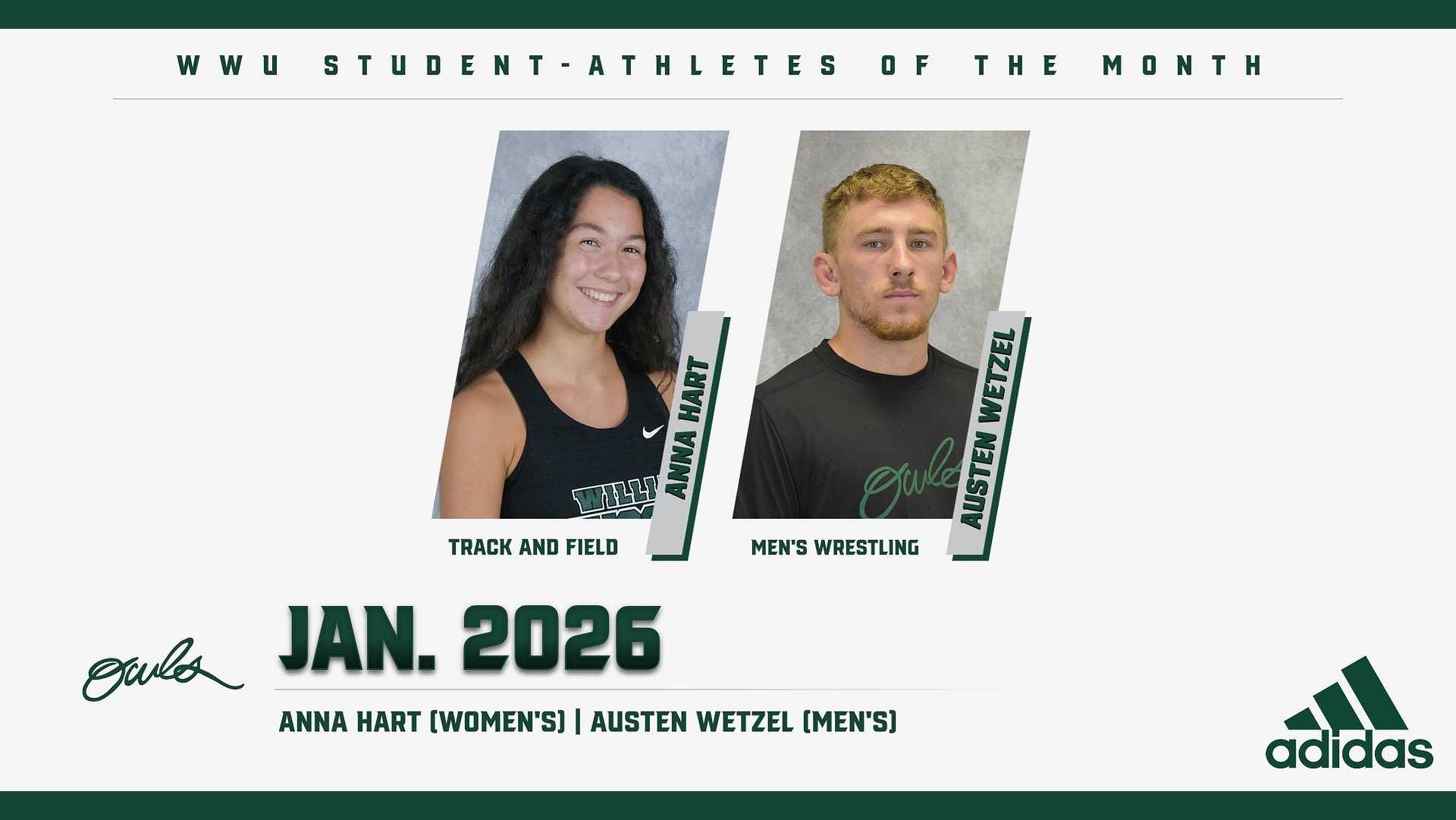 Hart, Wetzel Named WWU Student-Athlete of the Month