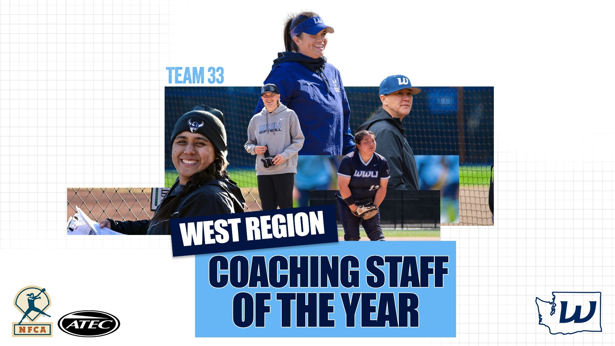 Team 33's West Region Coaching Staff wins Coach of the Year!  Four smiling coaches are pictured.