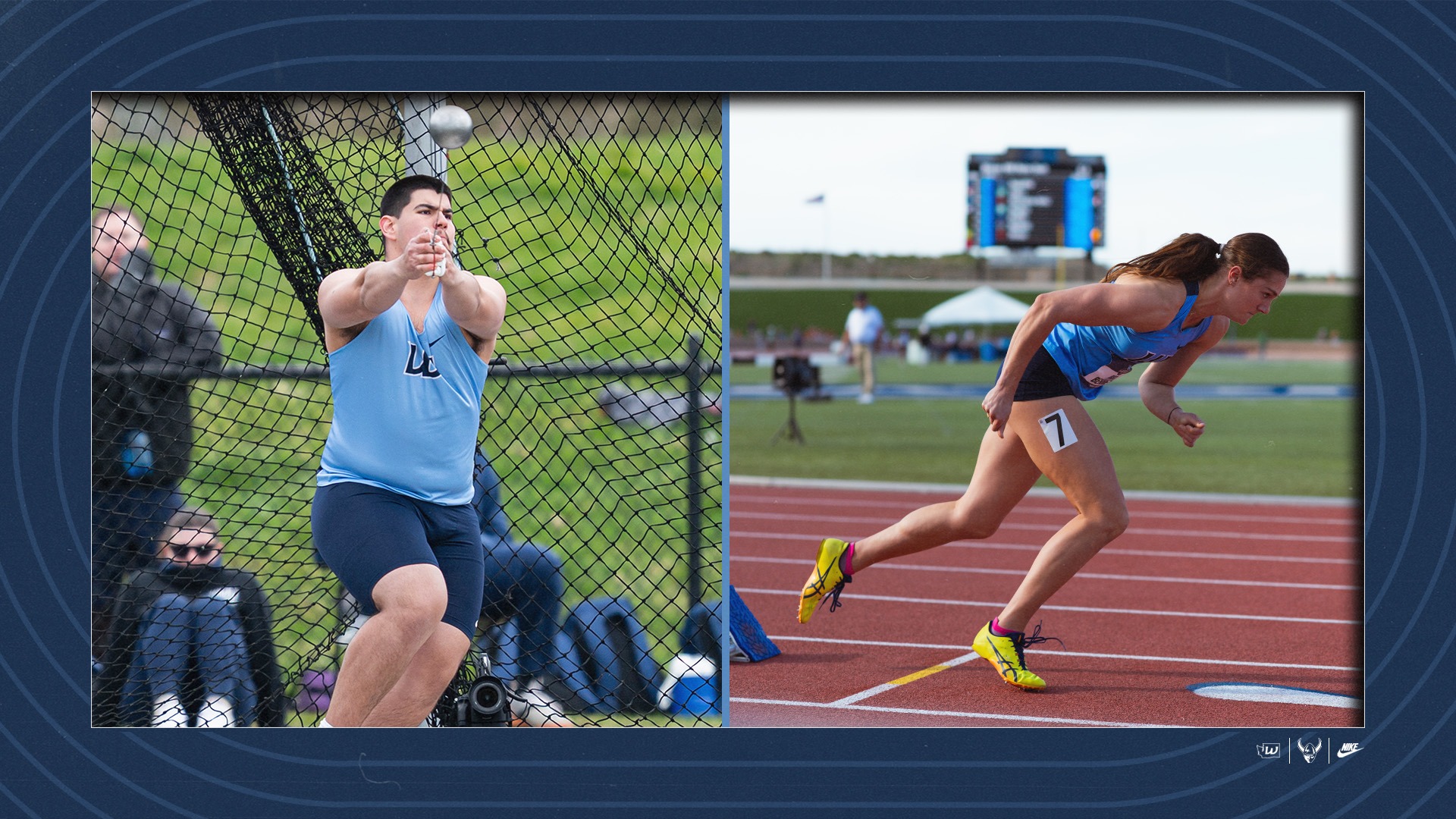 Photo of men's hammer thrower and female sprinter