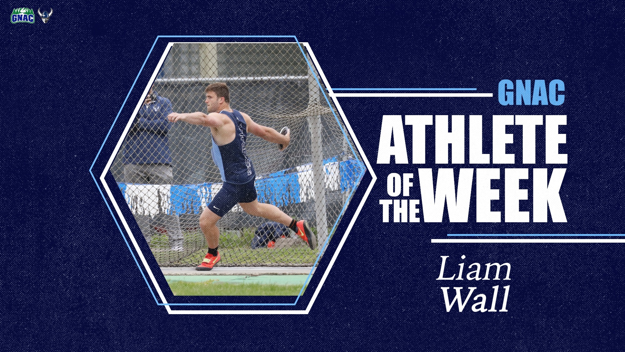 GNAC Track Athlete of the Week - Liam Wall (men's athlete throwing a discus)