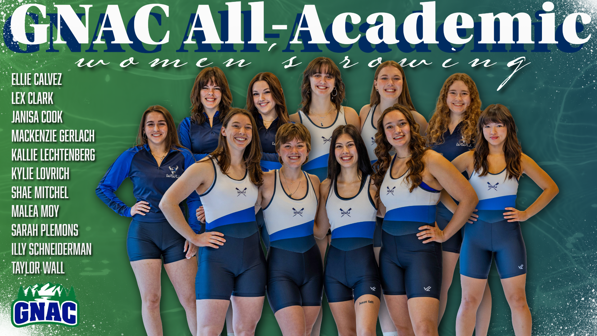 2026 GNAC Rowing All-Academic | Graphic with 11 student-athletes and names for winning award