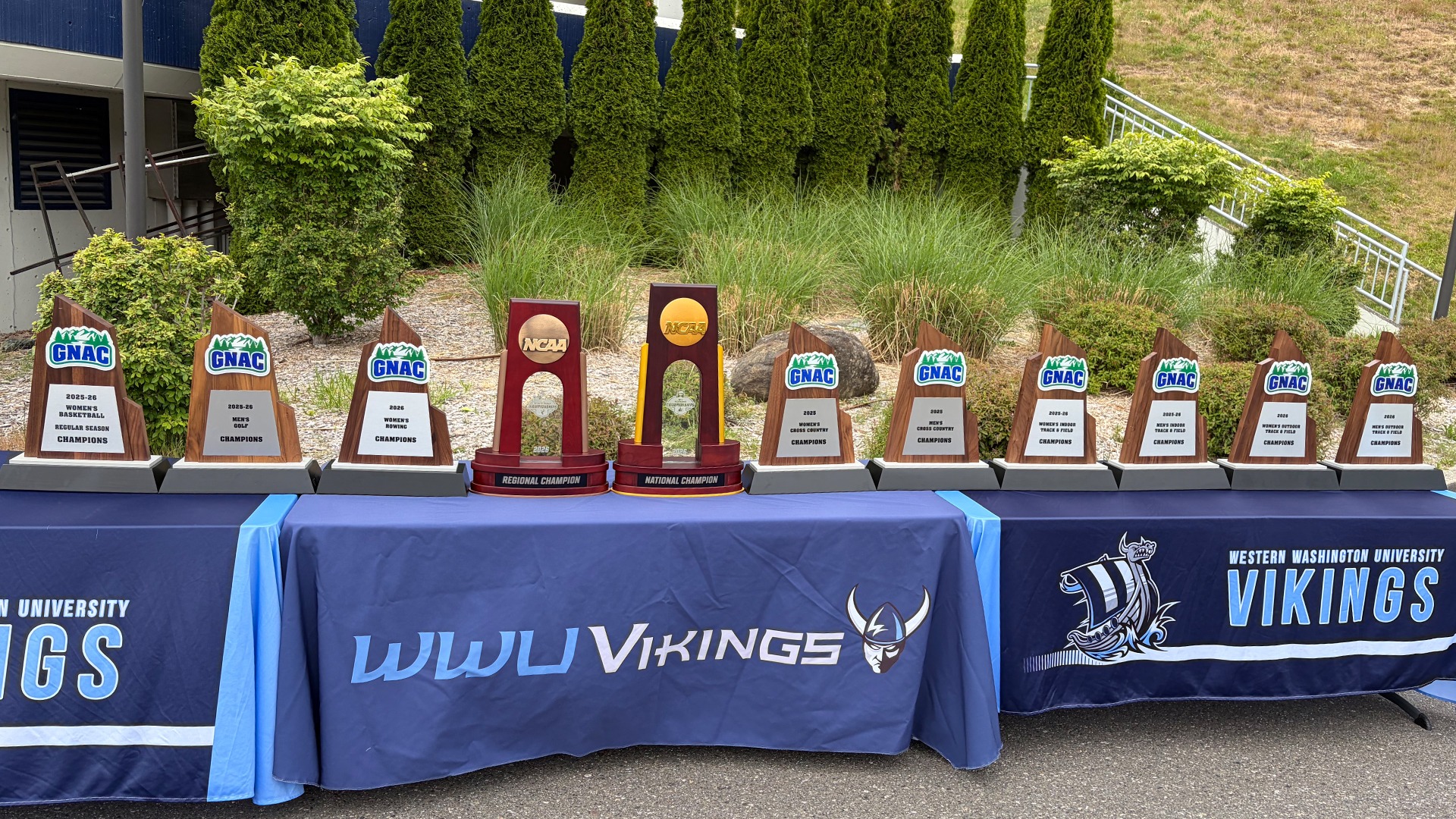 2025-26 GNAC and NCAA Trophies