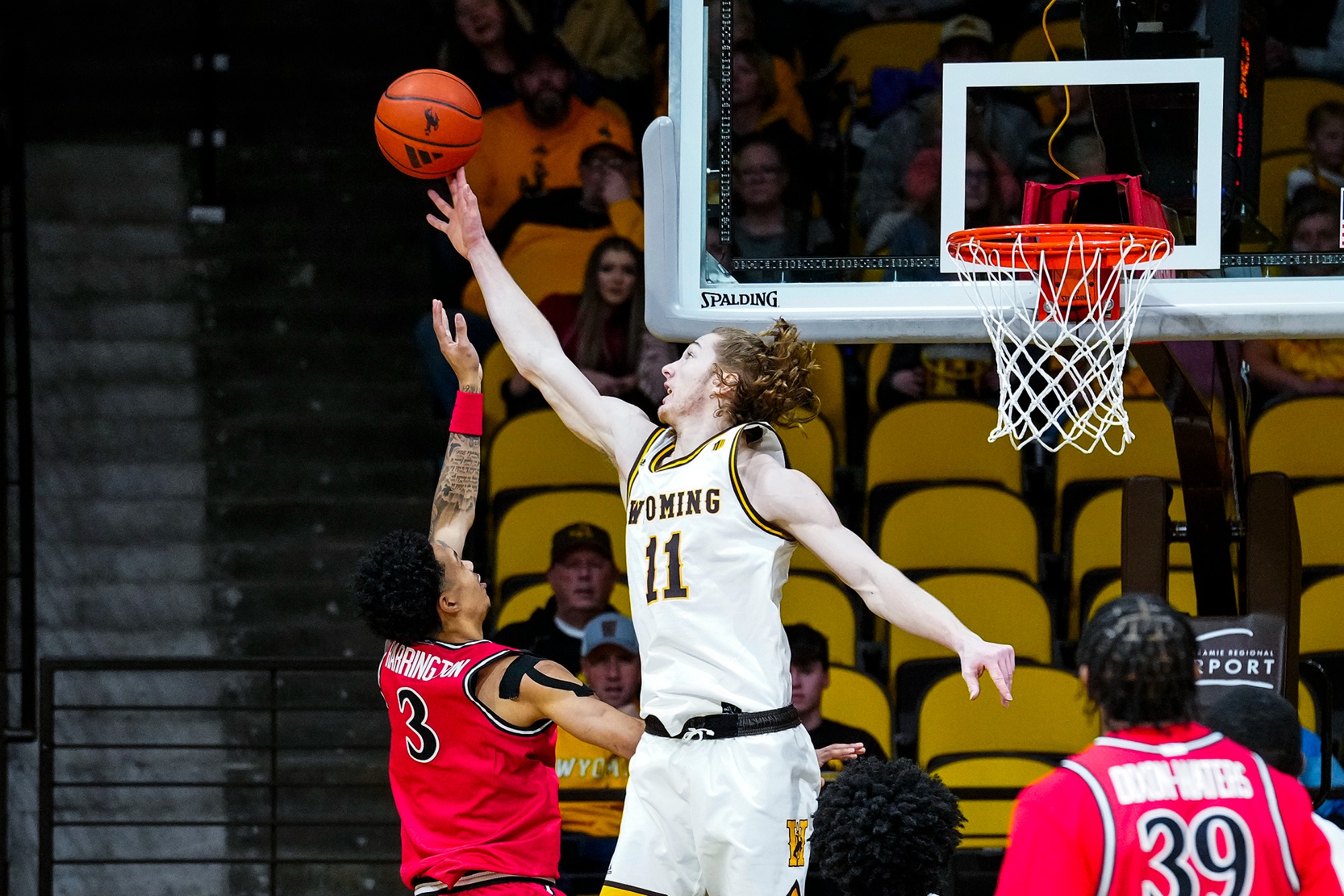Jan 14, 2026; Laramie, WY, USA; Wyoming Cowboys forward Gavin Gores (11) against the San Diego State Aztecs at Arena-Auditorium. Mandatory Credit: Troy Babbitt-UW Media-Athletics