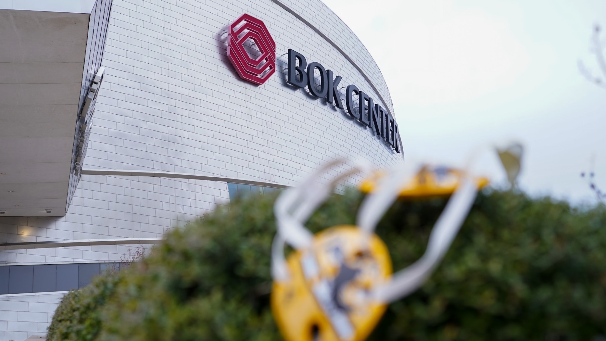 Wyoming headgear in front of the BOK Center in Tulsa, Oklahoma