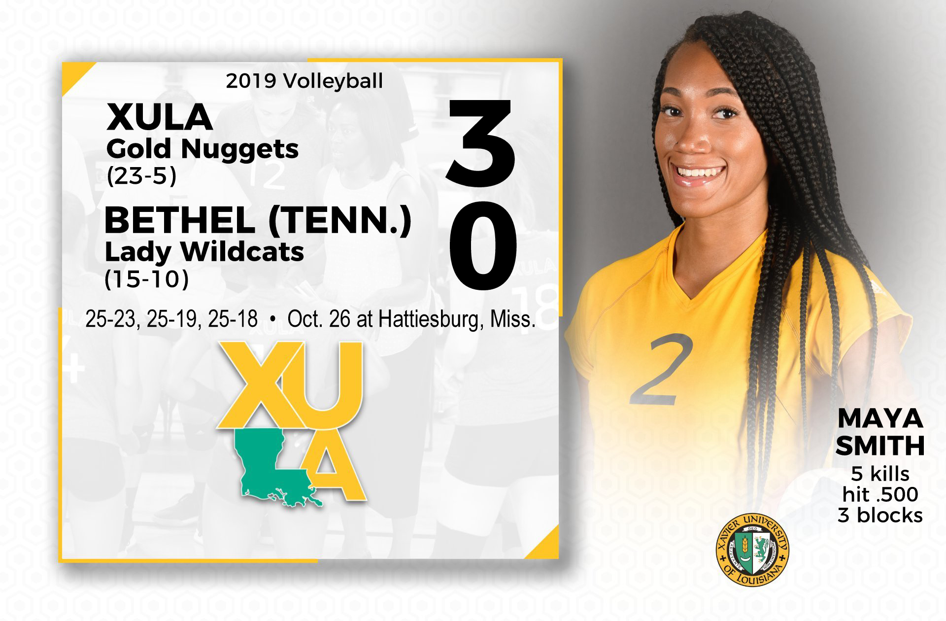 Gold Nuggets win in 3 in first of 2 at Hattiesburg Xavier University