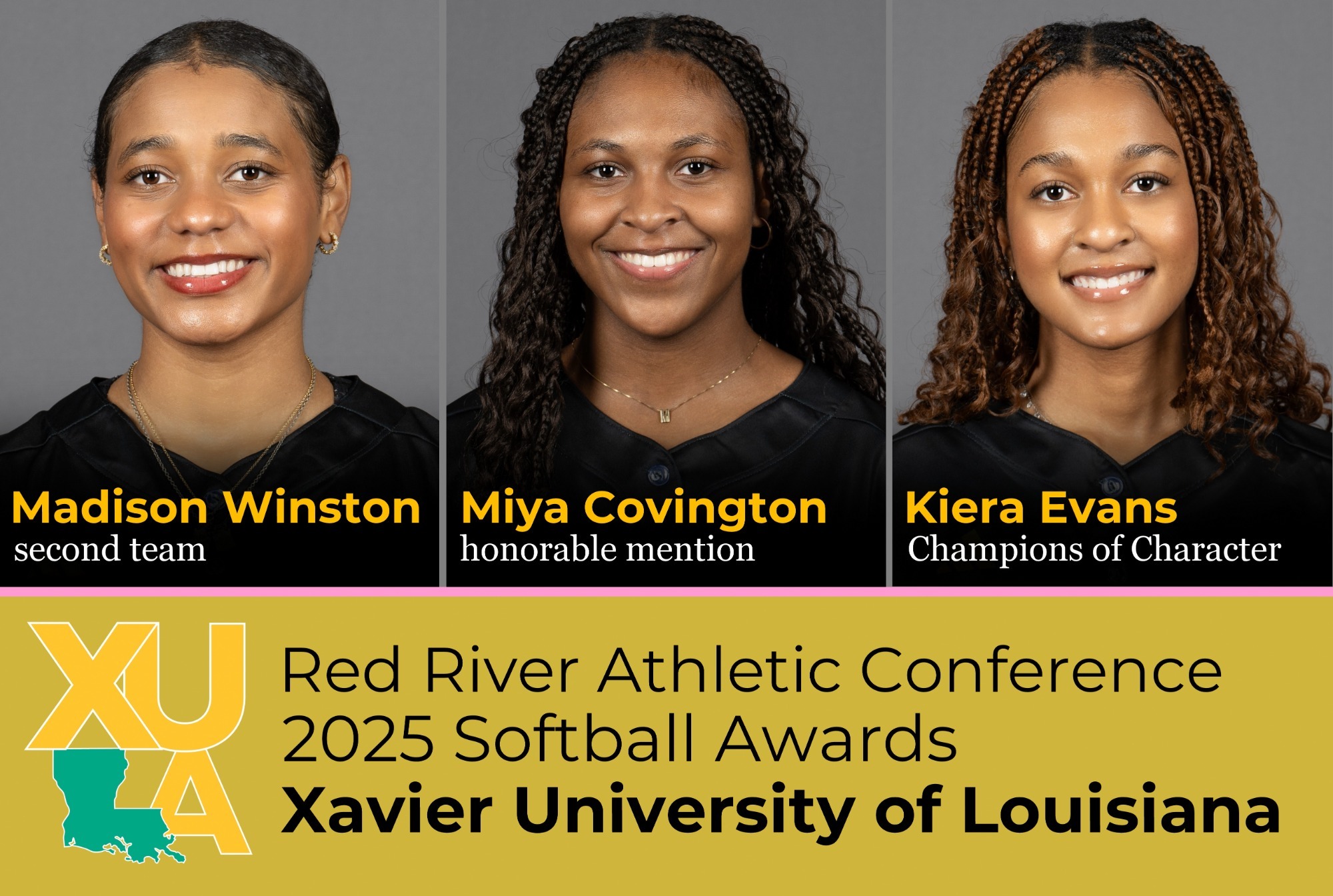 XULA softball / Madison Winston, Miya Covington, Kiera Evans