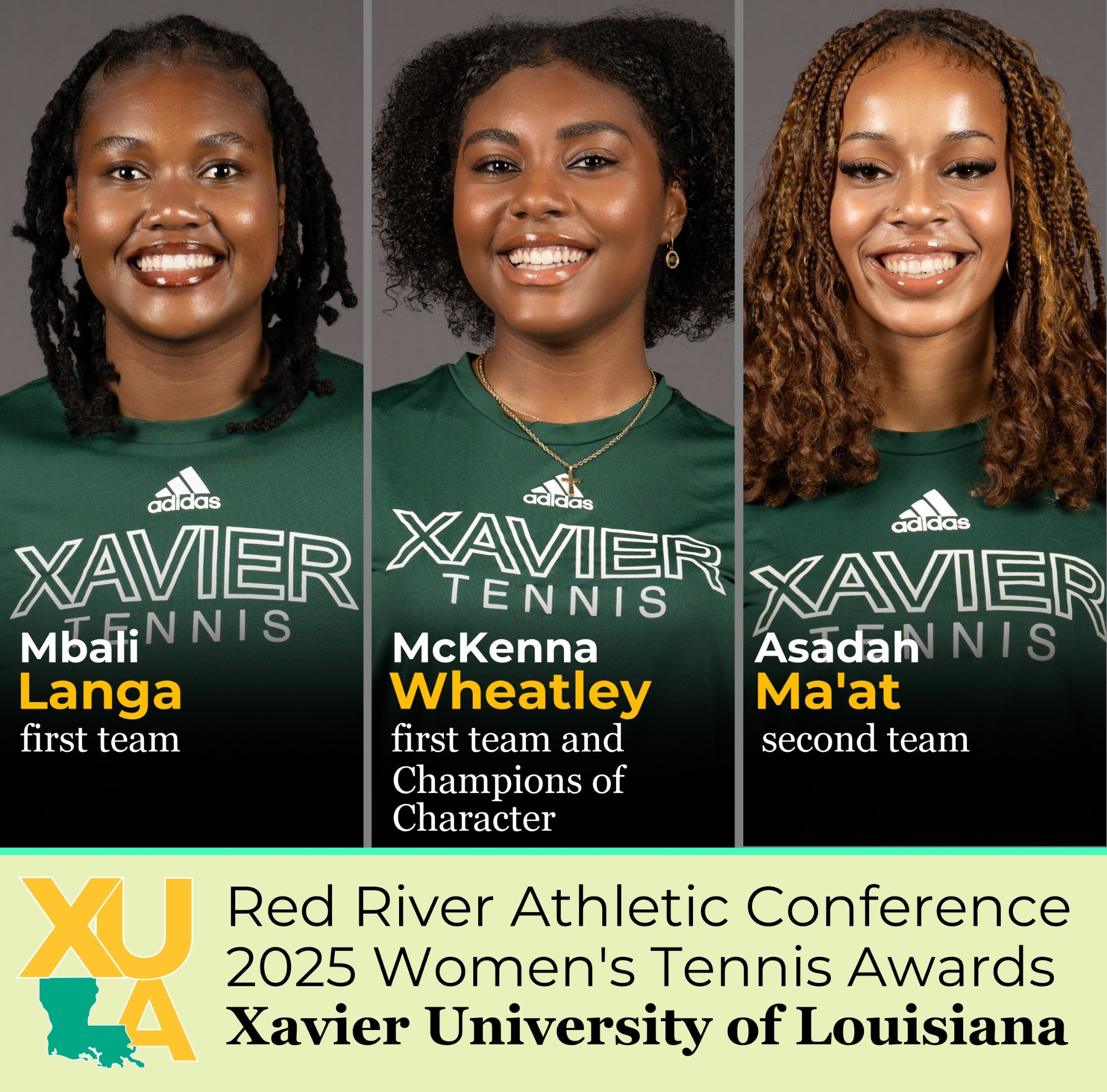 XULA women's tennis / from left, Mbali Langa, McKenna Wheatley and Asadah Ma'at