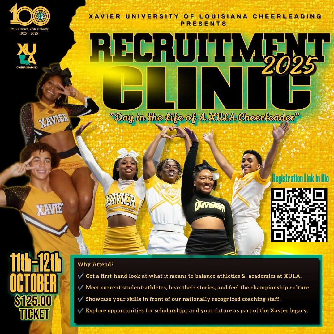 XULA competitive cheer / recruitment clinic flyer