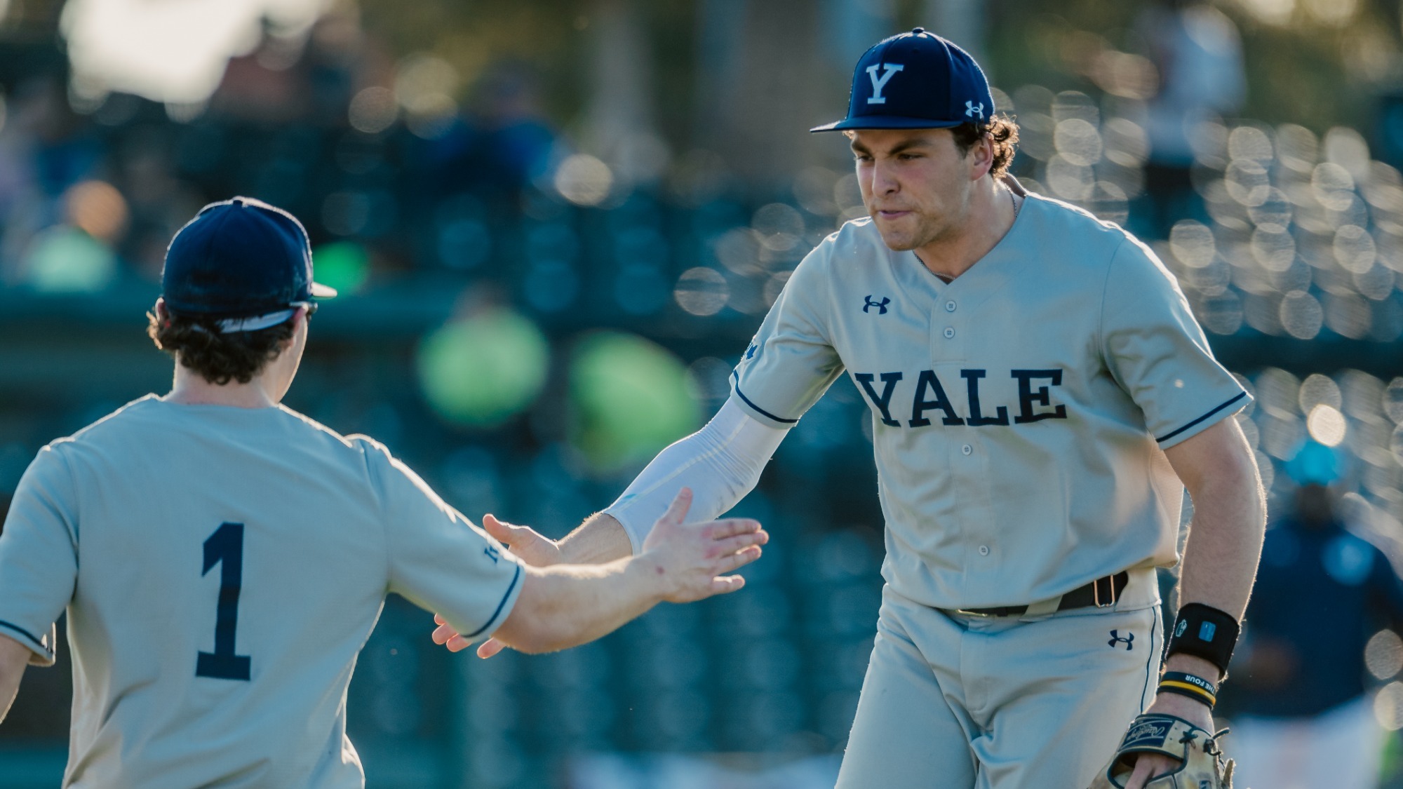 VERO BEACH, FL - FEBRUARY 21: players of Yale University celebrates during the 2026 Andre Dawson Classic game between Jackson State University and Yale University at Jackie Robinson Training Complex on Saturday, February 21, 2026 in Vero Beach, Florida. (Photo by Jared Blais/MLB Photos via Getty Images)