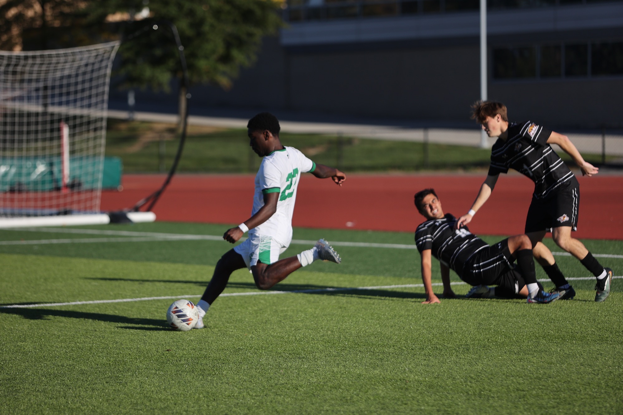 Male kicking soccer ball