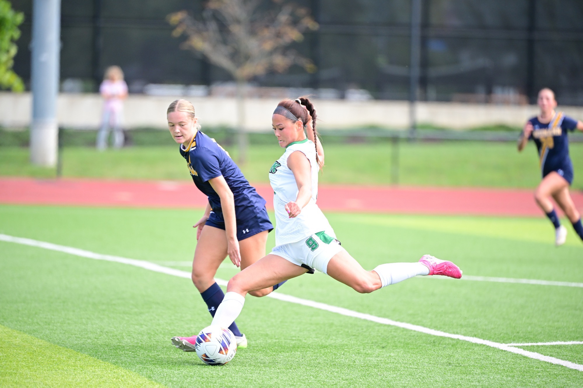 Female kicking soccer ball