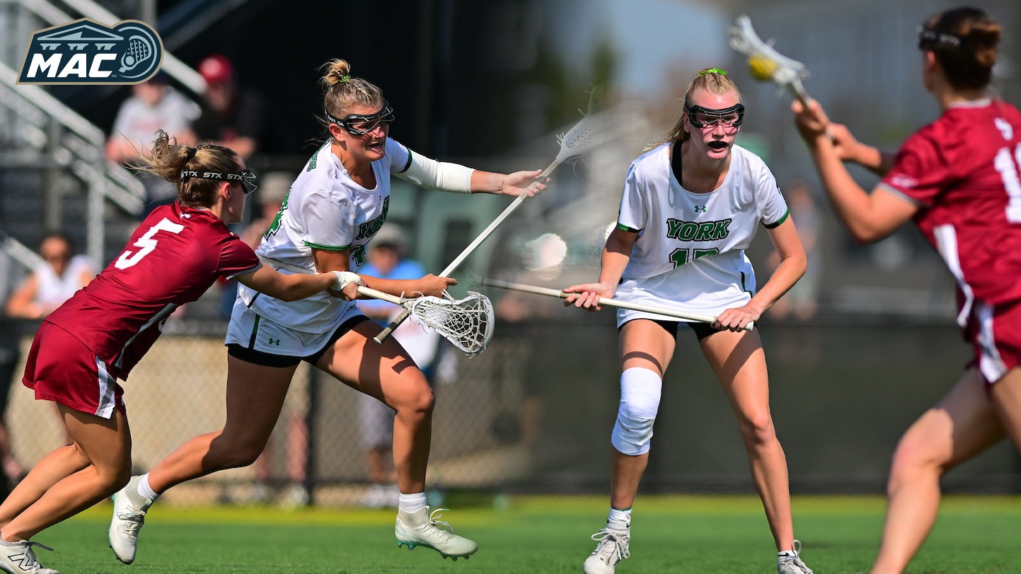 two female lacrosse players featured with MAC logo in upper left corner