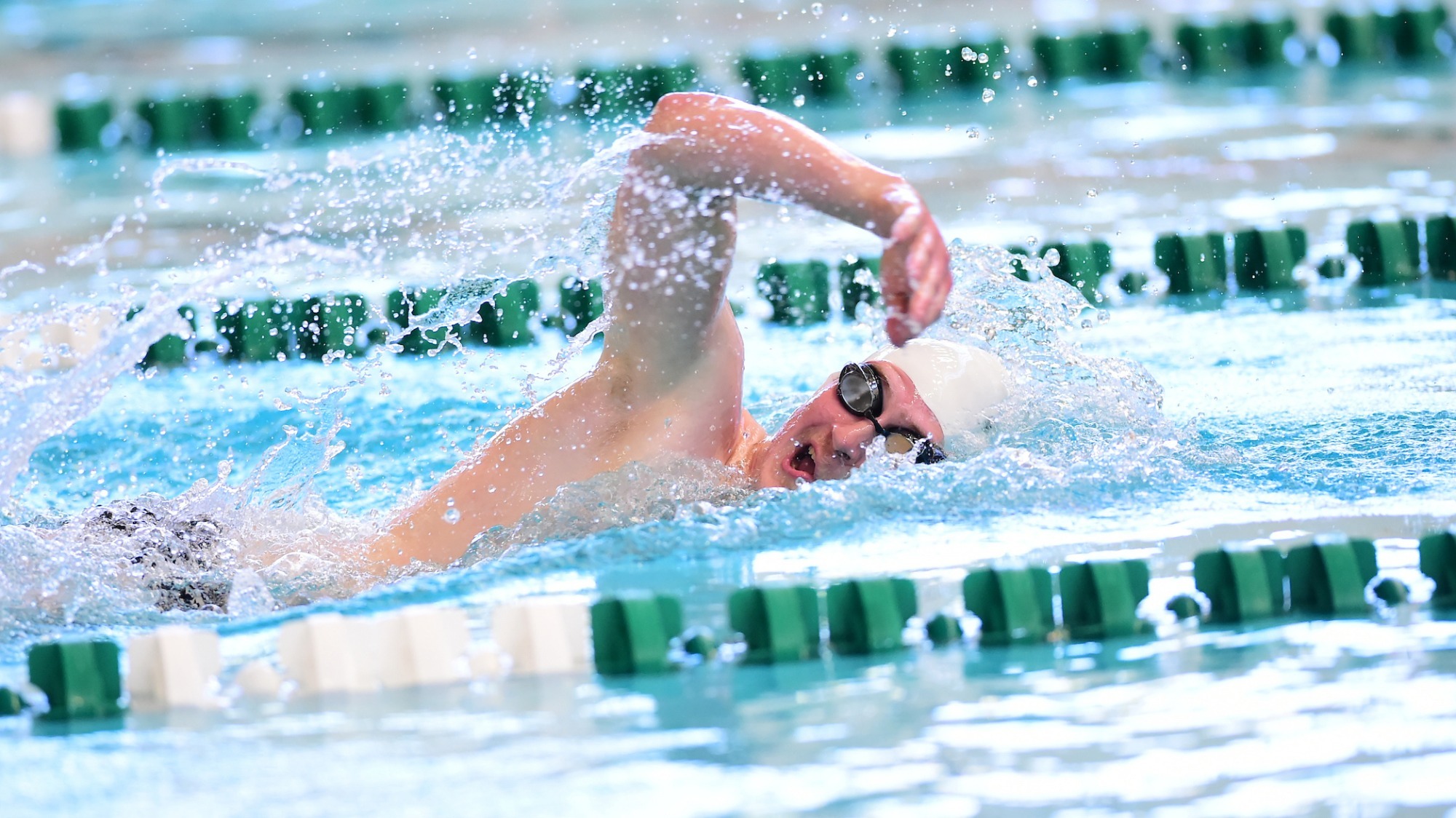 male swimmer competes in 100 freestyle