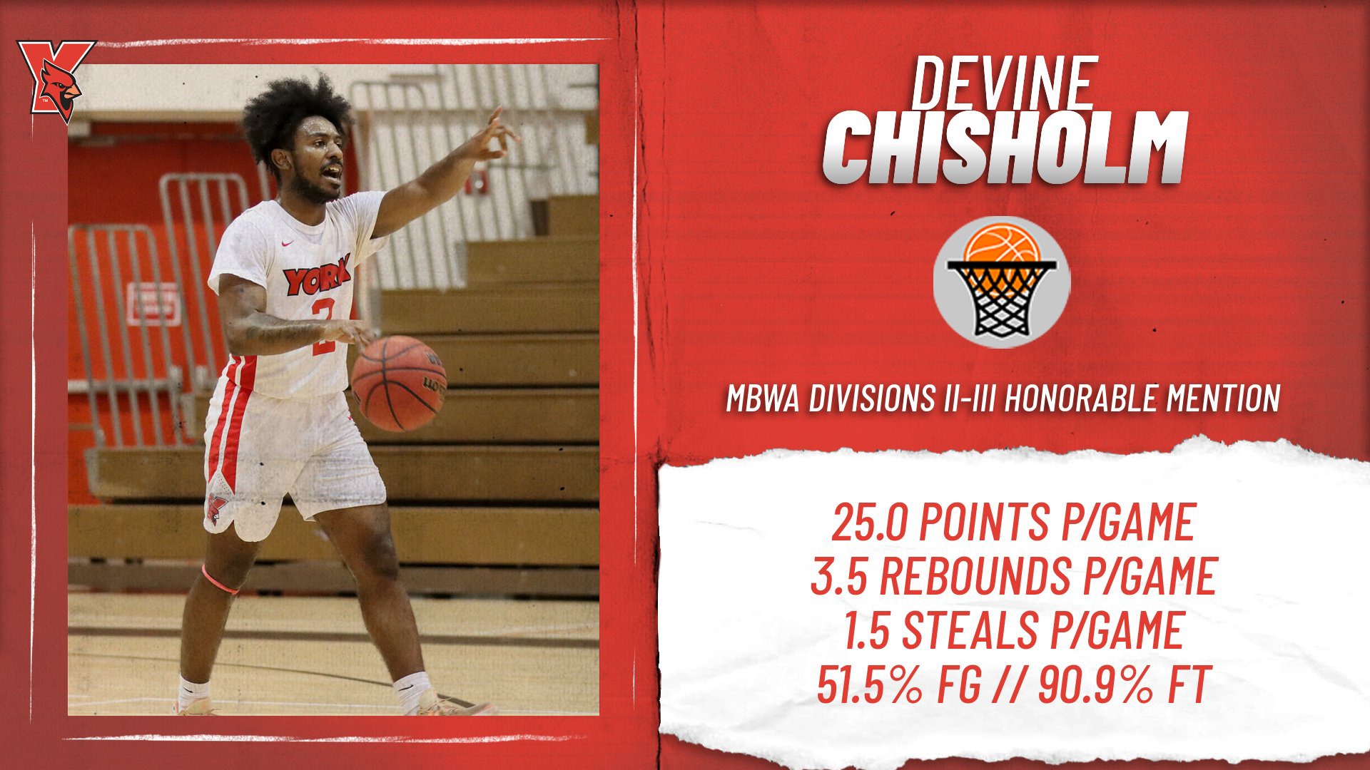 Devine Chisholm Men's Basketball York College Athletics