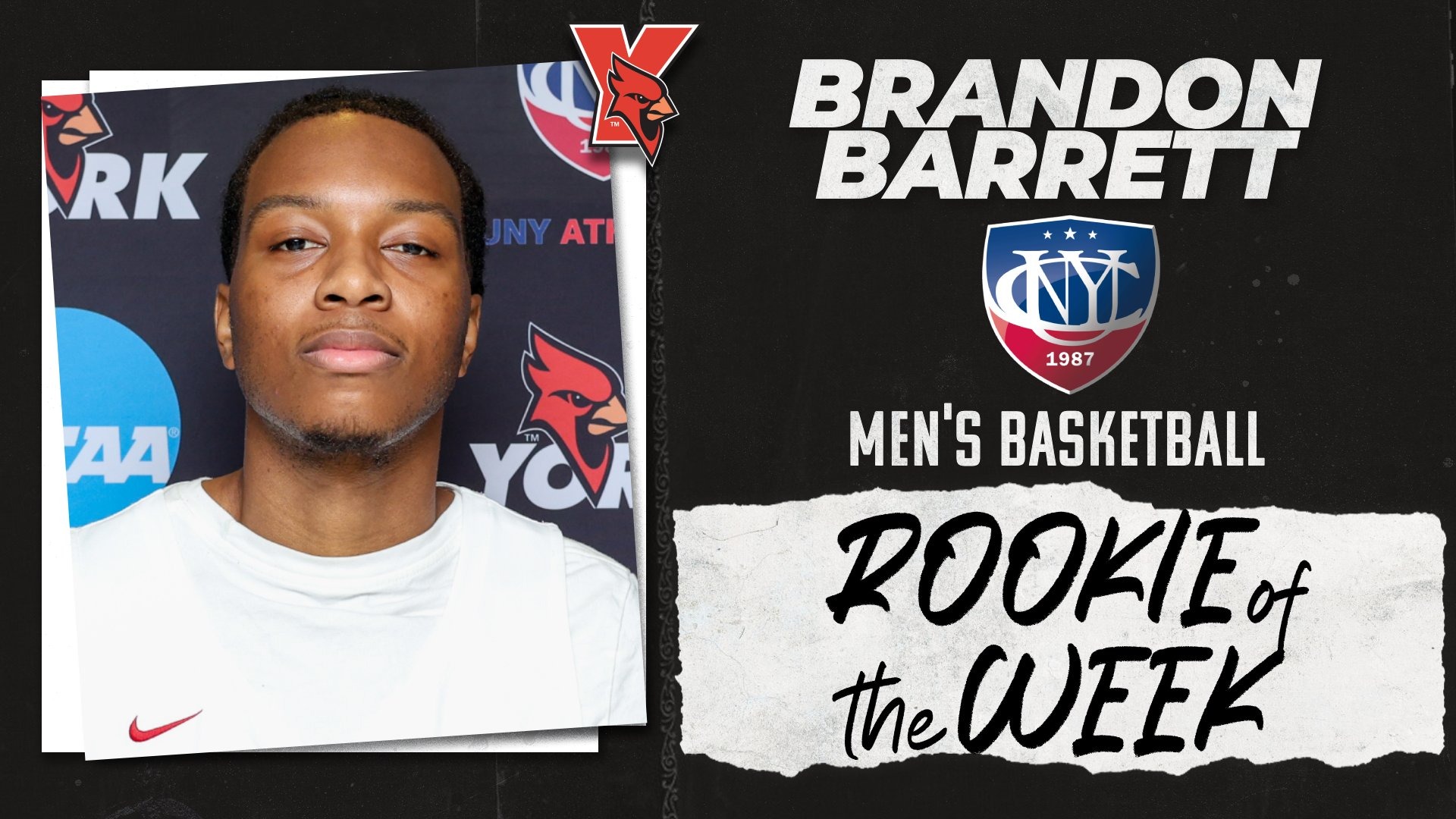 Brandon Barrett CUNYAC Men's Basketball Rookie of the Week