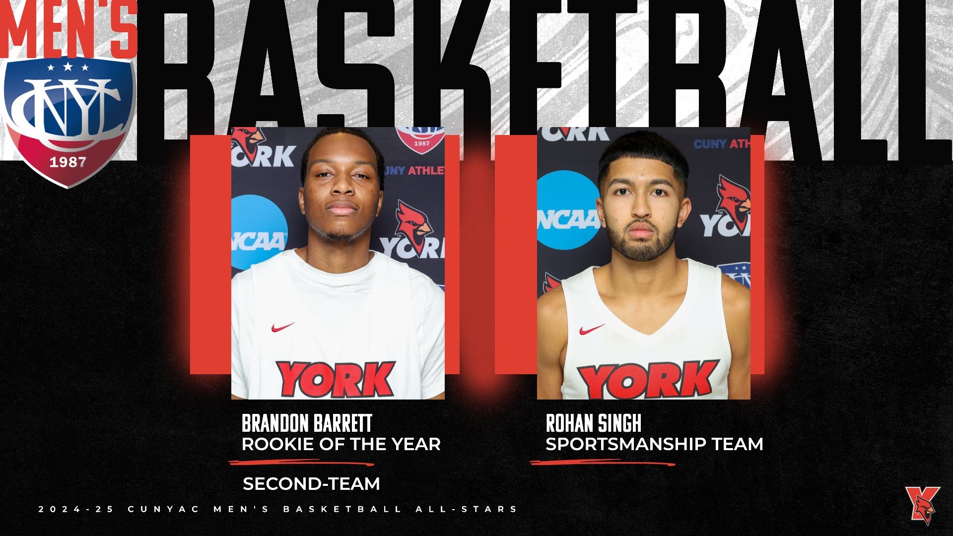 CUNYAC Men's Basketball 2024-25 All-Stars (L-R) Brandon Barrett, Rohan Singh