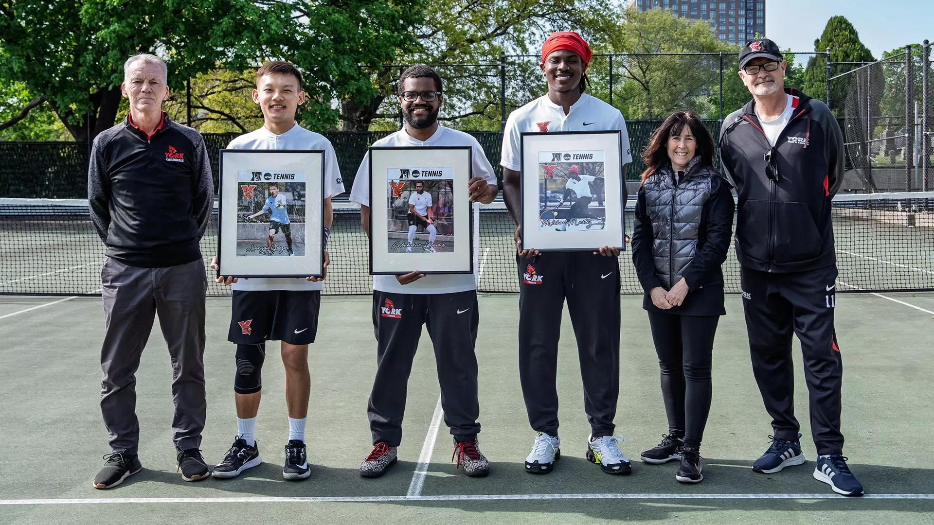 2025 York College Men's Tennis Senior Class - Abubakar Khamis (2023-25), Michael Martey (2025), Sangay Yoezer (2023-25)