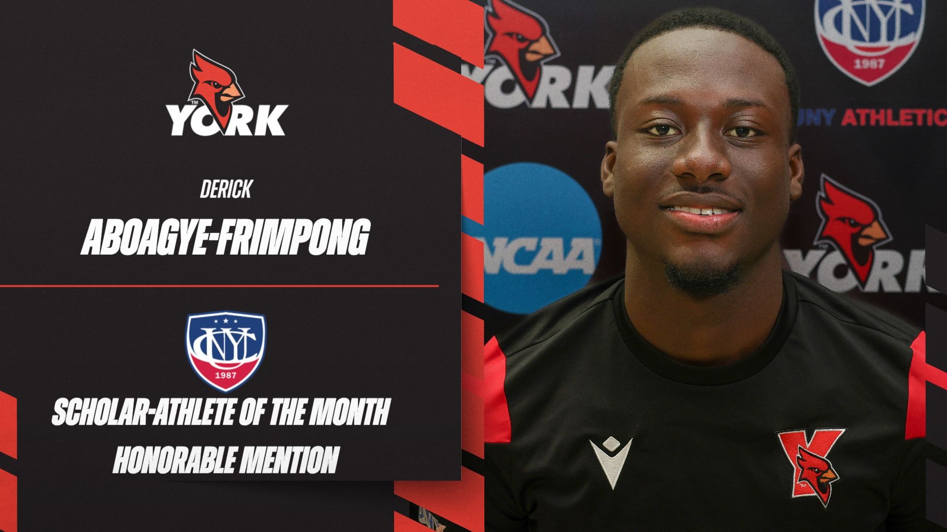 Derick Aboagye-Frimpong named a CUNYAC Scholar-Athlete of the Month Honorable Mention selection for the month of September