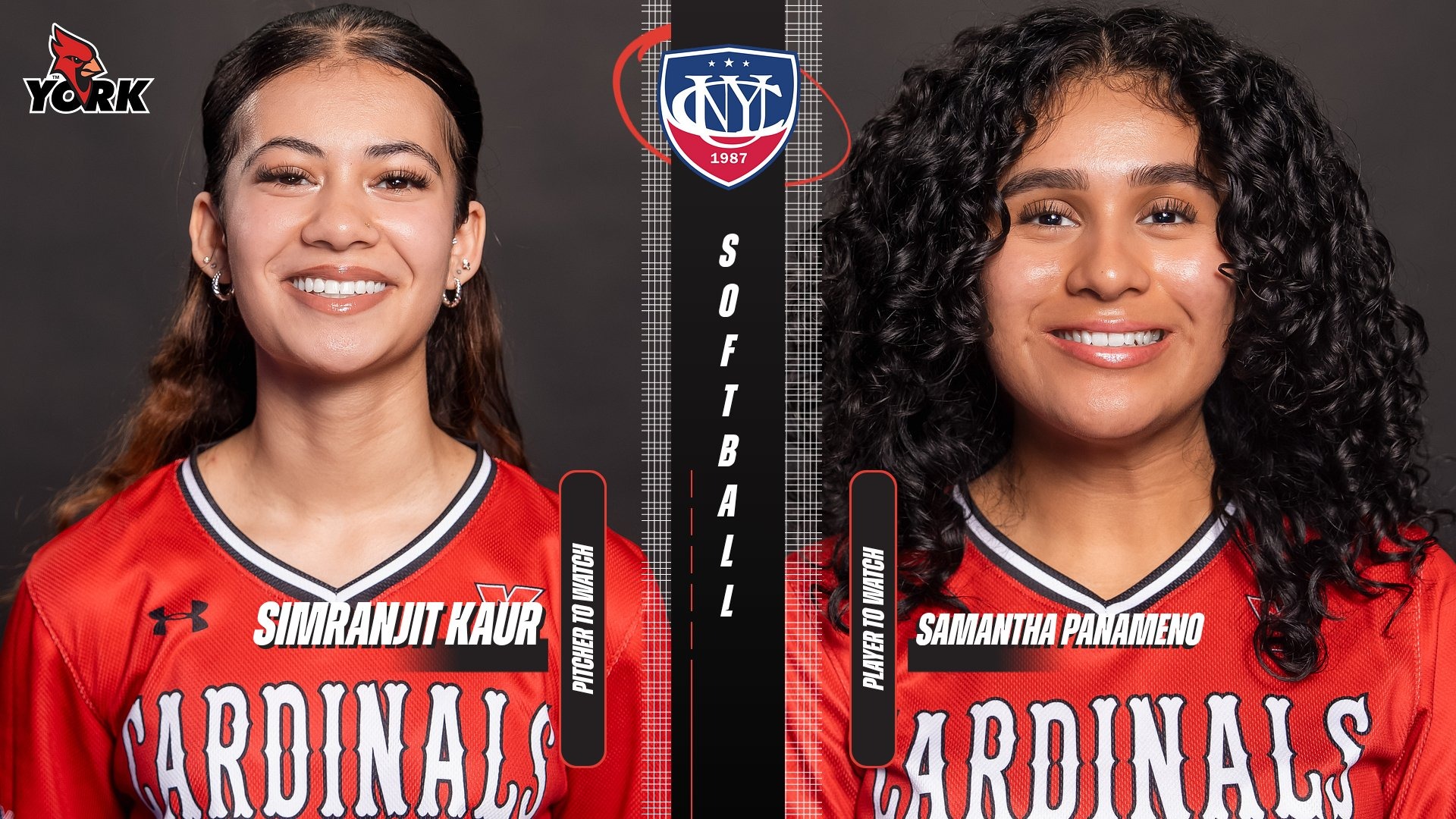 (L-R) 2026 CUNYAC Softball Pitcher to Watch (Simranjit Kaur) and Player to Watch (Samantha Panameno)