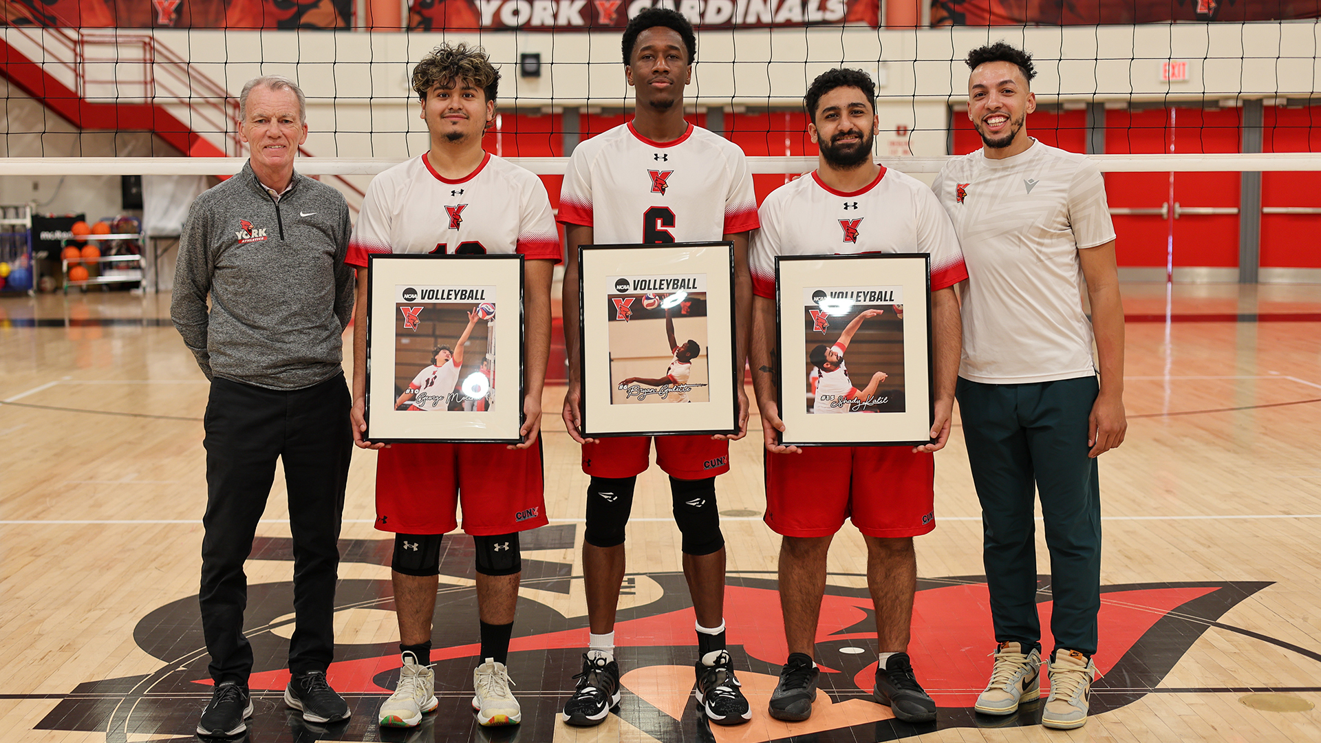 York College Men's Volleyball Senior Day (L-R) Carl Christian, George Molina, Bryan Godette, Shady Kalil, Anthony Reyes