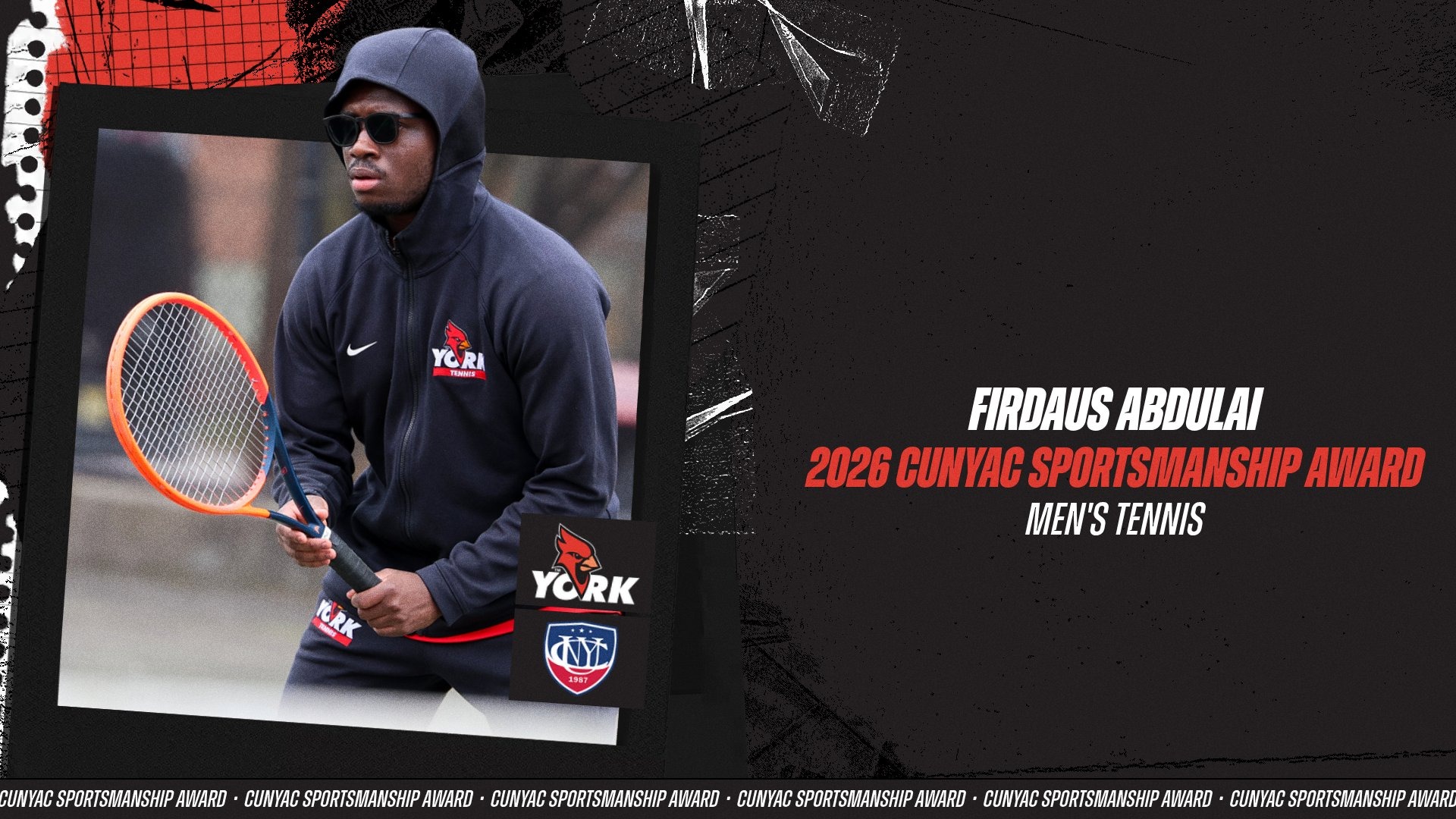Firdaus Abdulai named the 2026 CUNYAC Men's Tennis Sportsmanship Award winner