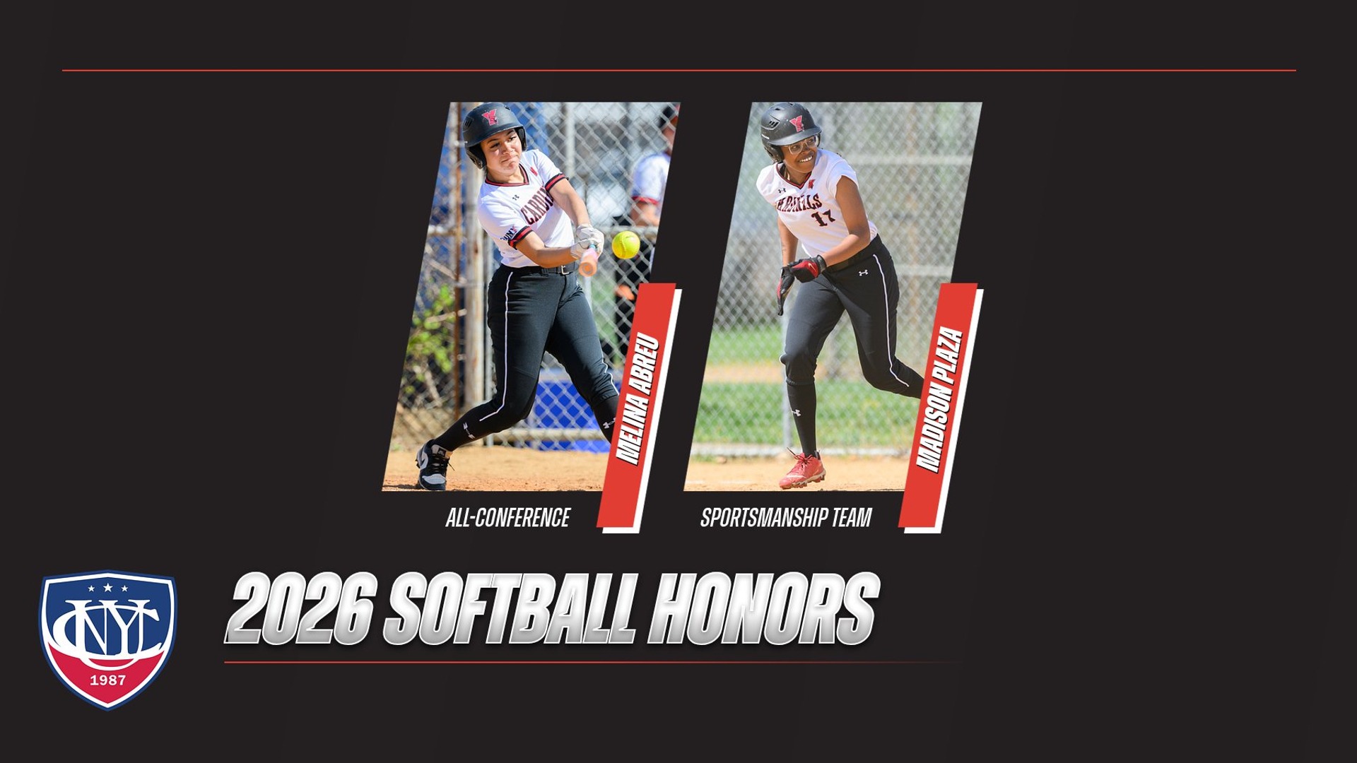 Melina Abreu named to a 2026 CUNYAC Softball All-Conference selection while Madison Plaza earned a spot on the 2026 CUNYAC Sportsmanship Team