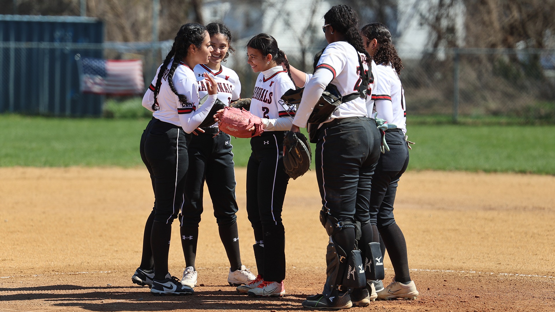 The Cardinals gather in the circle during game action
