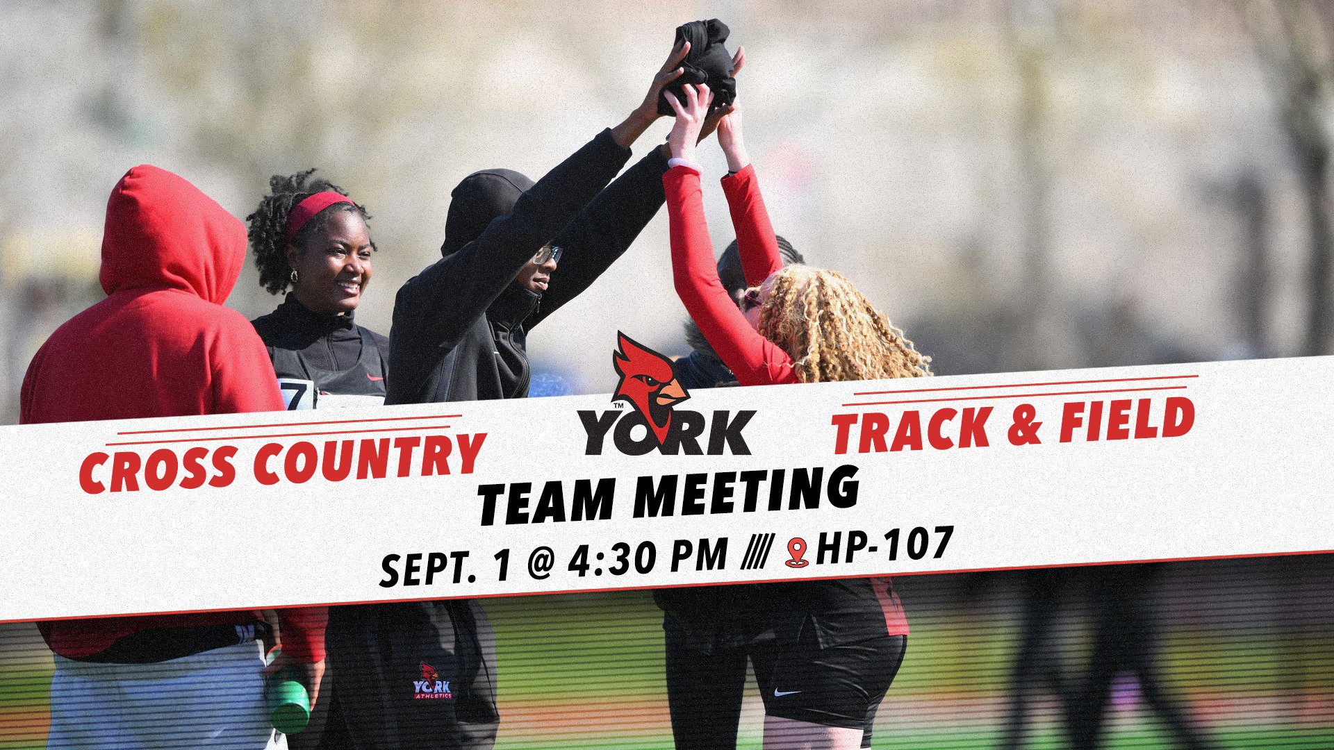 York College Cross Country and Track & Field Team Meeting is set for September 1, 2026 at 4:30 PM inside HP-107