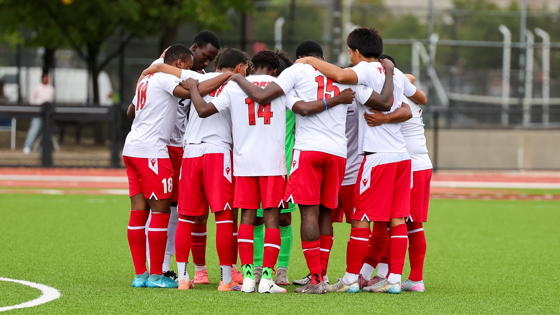 York College Men's Soccer Team Huddle vs. Sarah Lawrence College (9.2.2026)