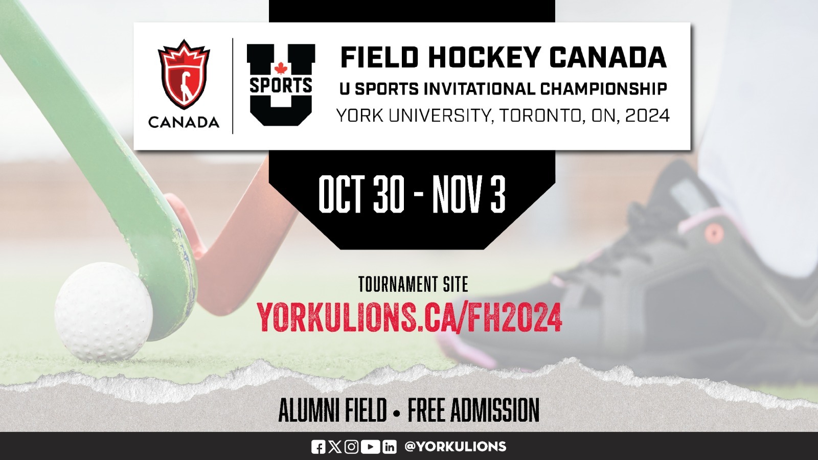 York University Athletics & Recreation is proud to formally announce that it will be the host venue for the 2024 Field Hockey Canada U SPORTS Invitational Championship on the turf of York's historic Alumni Field.