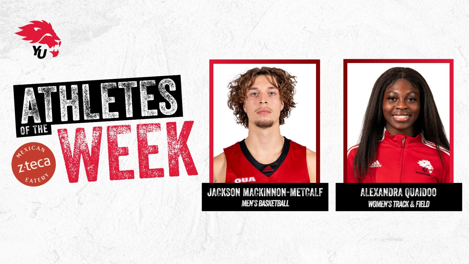 York University Lions women’s track and field athlete Alexandra Quaidoo and men’s basketball player Jackson Mackinnon-Metcalf have been named the final York athletes of the week for 2024, spanning the period from Nov. 25-Dec. 1.