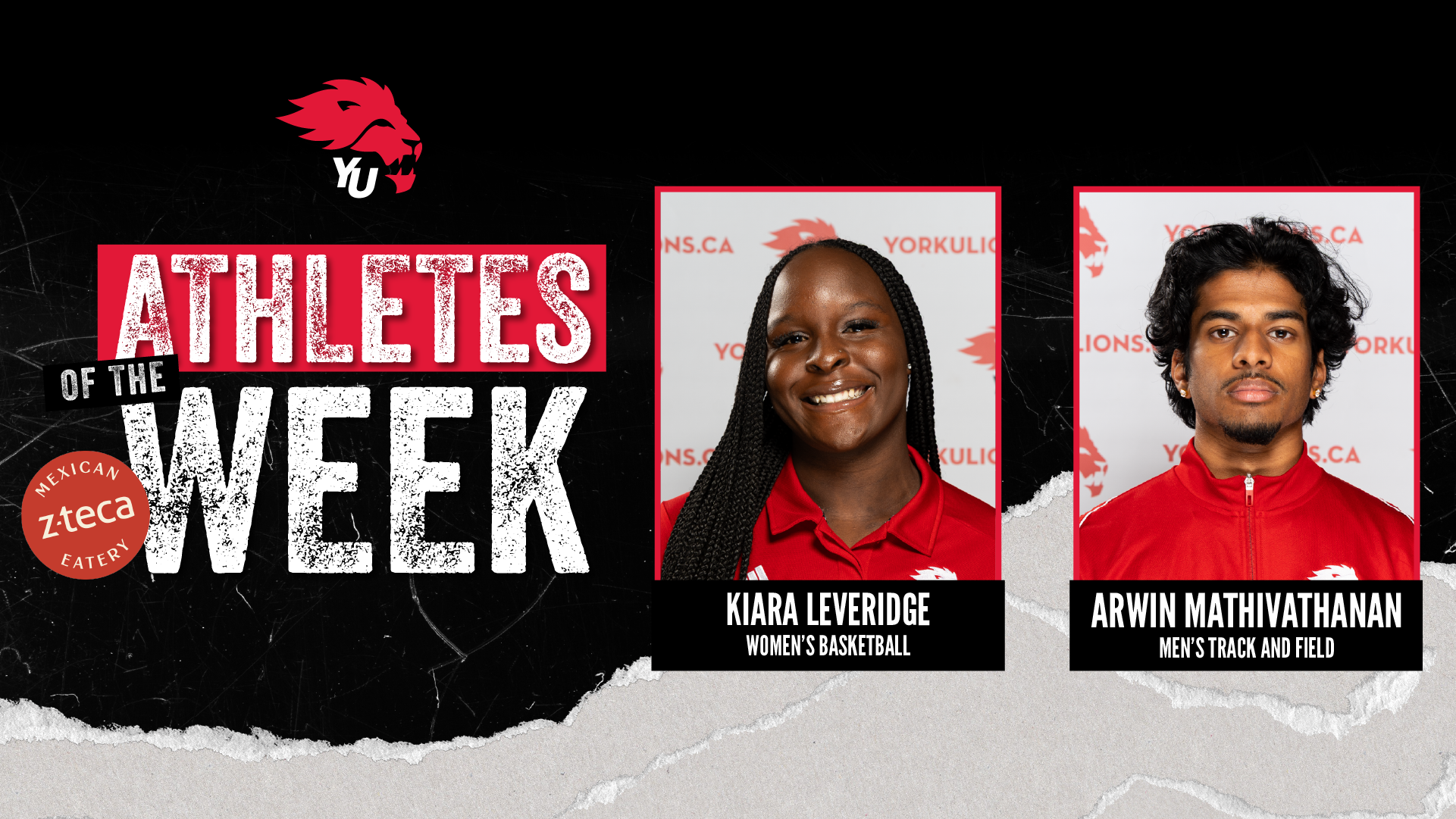 York University Lions women’s basketball star Kiara Leveridge and track and field phenom Arwin Mathivathanan have been named the latest York athletes of the week for the period ending Jan. 11.