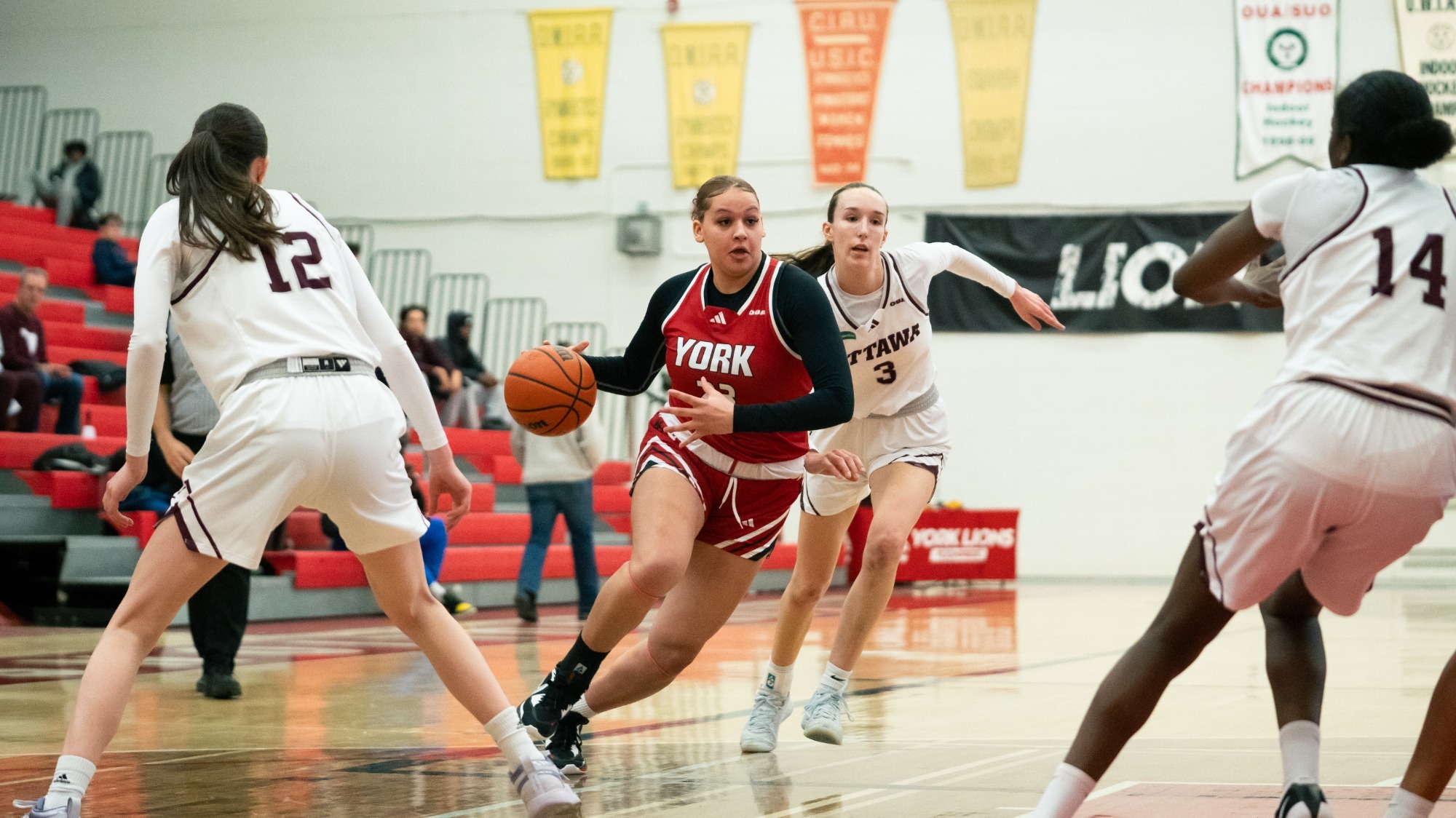 The York University Lions women's basketball team welcomed the Ottawa Gee-Gees to Tait McKenzie Centre on Saturday night