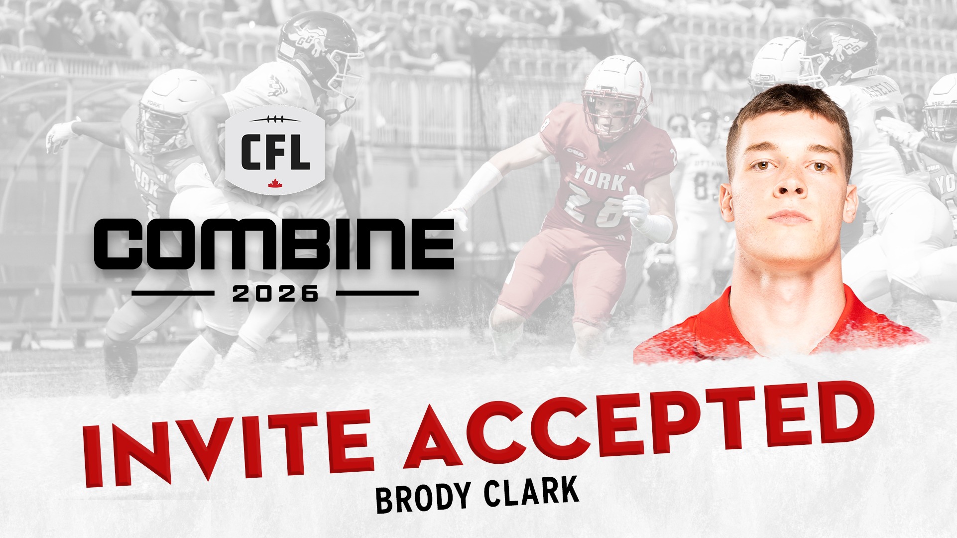 York University Lions football player Brody Clark has been selected to attend the 2026 CFL Combine in Edmonton, Alta., from March 27-29, the league announced Thursday