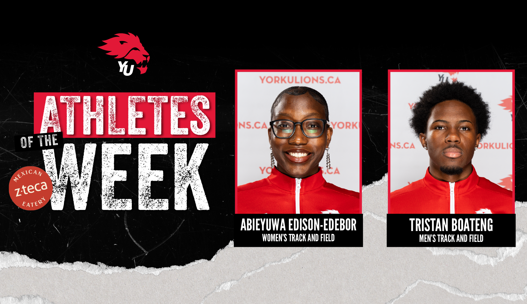 York University Lions jumpers Tristan Boateng and Abieyuwa Edison-Edebor came away with podium finishes, earning them the inaugural York athlete of the week award for 2026. 
