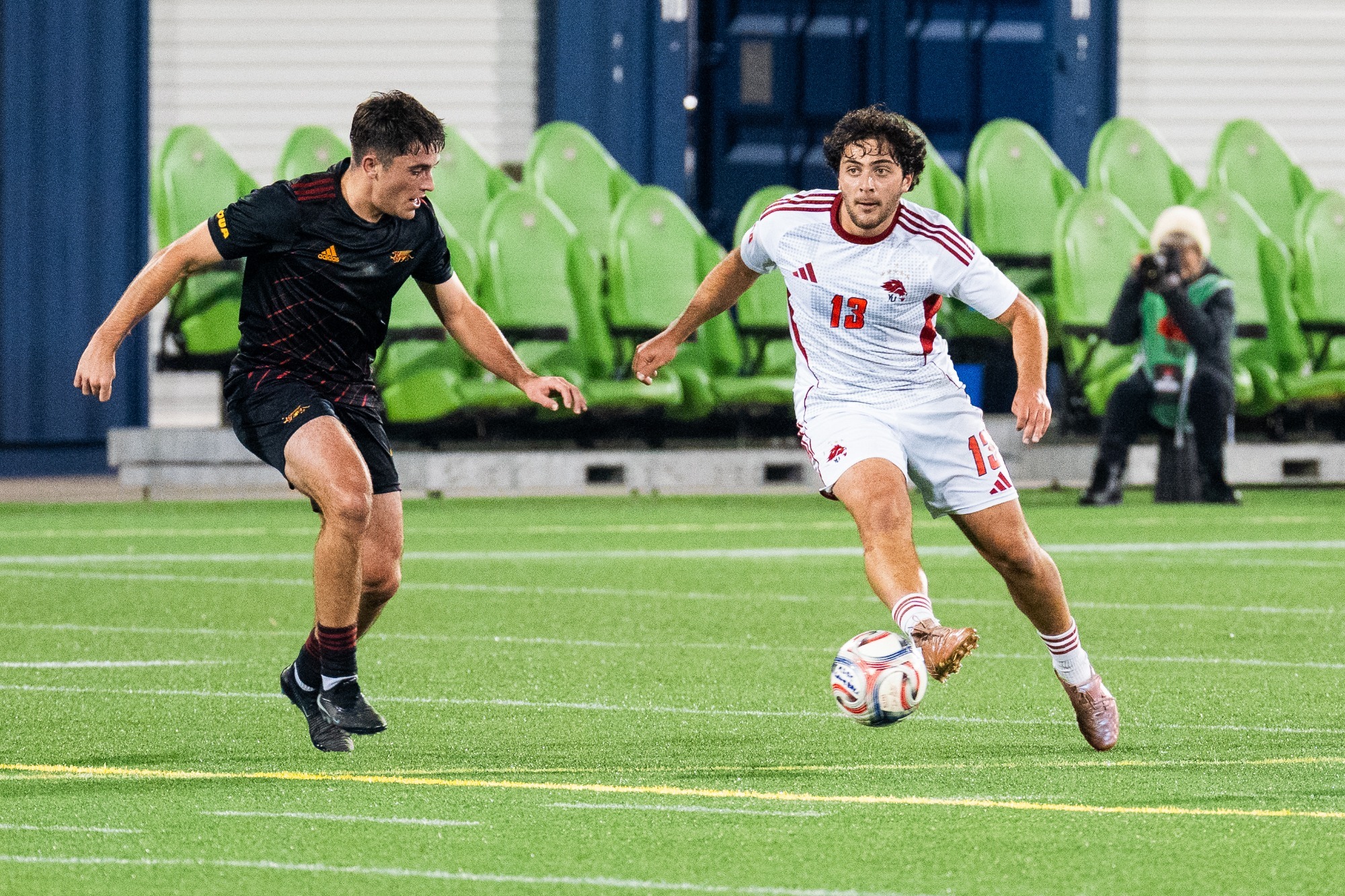 The York Yniversity Lions men's soccer team's bid for a second straight U SPORTS title came to a stunning end Saturday night at York Lions Stadium,.