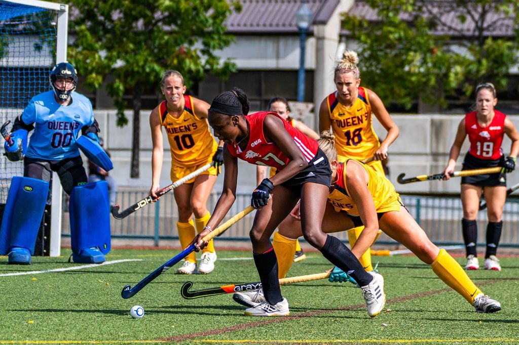 The York University Lions rookie midfielder Mufarowashe Matambo (#17) scored the games only goal as the Lions field hockey team defeated the Queen's Gaels at Tindall Field in Kingston on Sunday afternoon