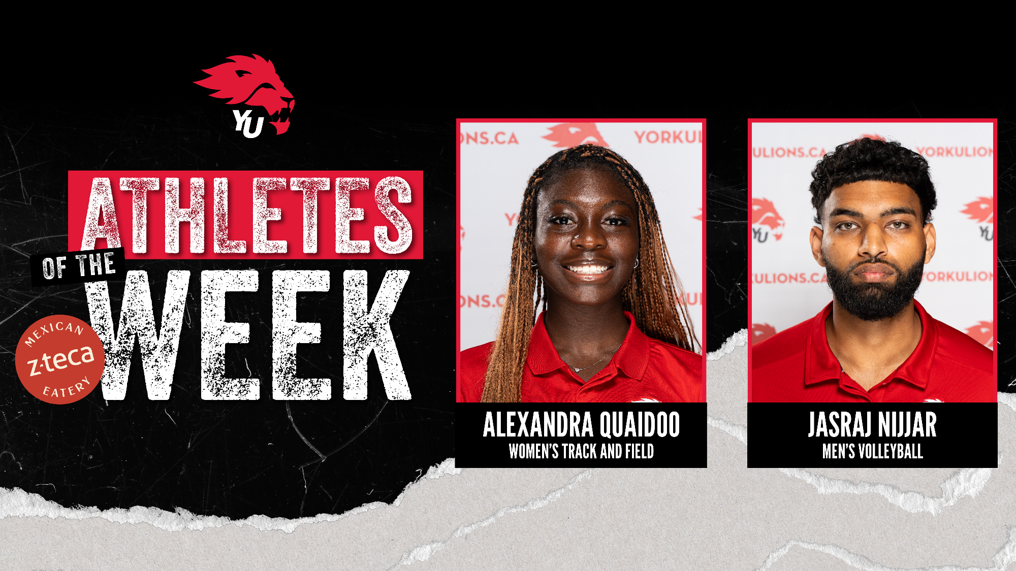 York University Lions women’s track and field runner Alexandra Quaidoo and men’s volleyball player Jasraj Nijjar have been named the latest York athletes of the week